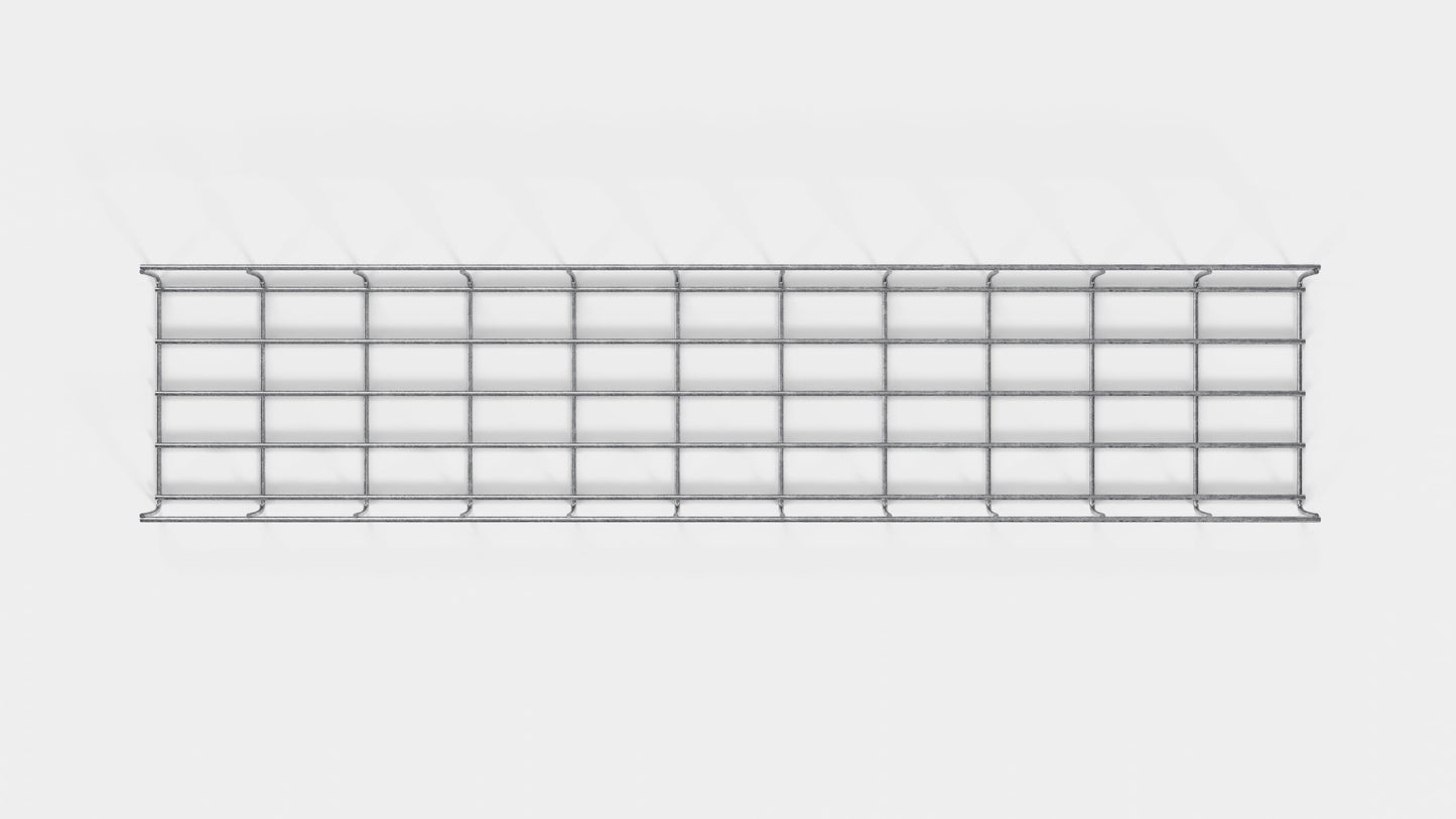 Altura do duto de cabos 110 cm, profundidade 5 cm, tamanho da malha 5 x 10 cm