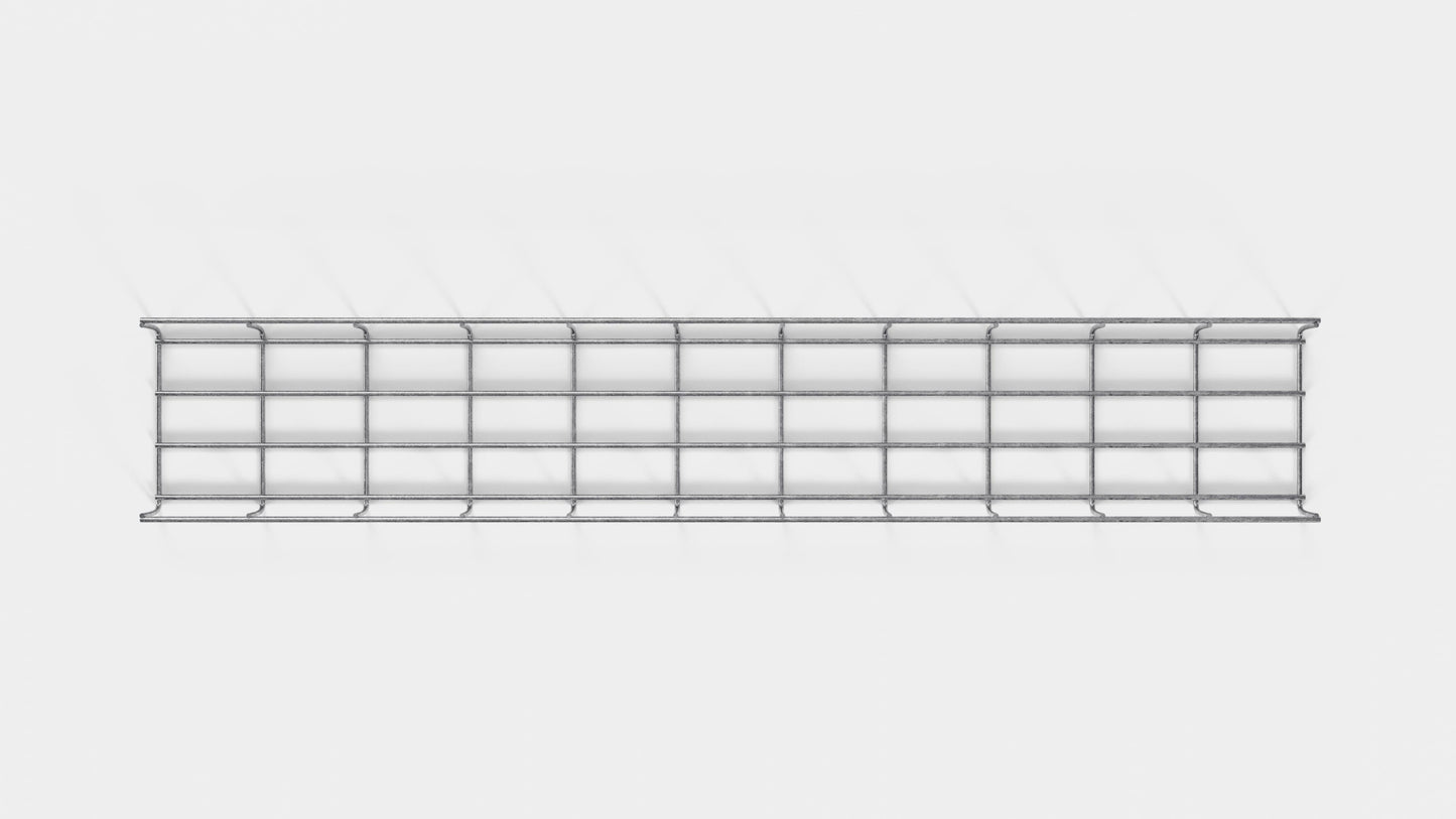Altura do duto de cabos 110 cm, profundidade 5 cm, tamanho da malha 5 x 10 cm
