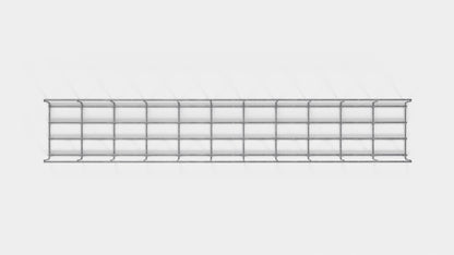 Altura do duto de cabos 110 cm, profundidade 5 cm, tamanho da malha 5 x 10 cm