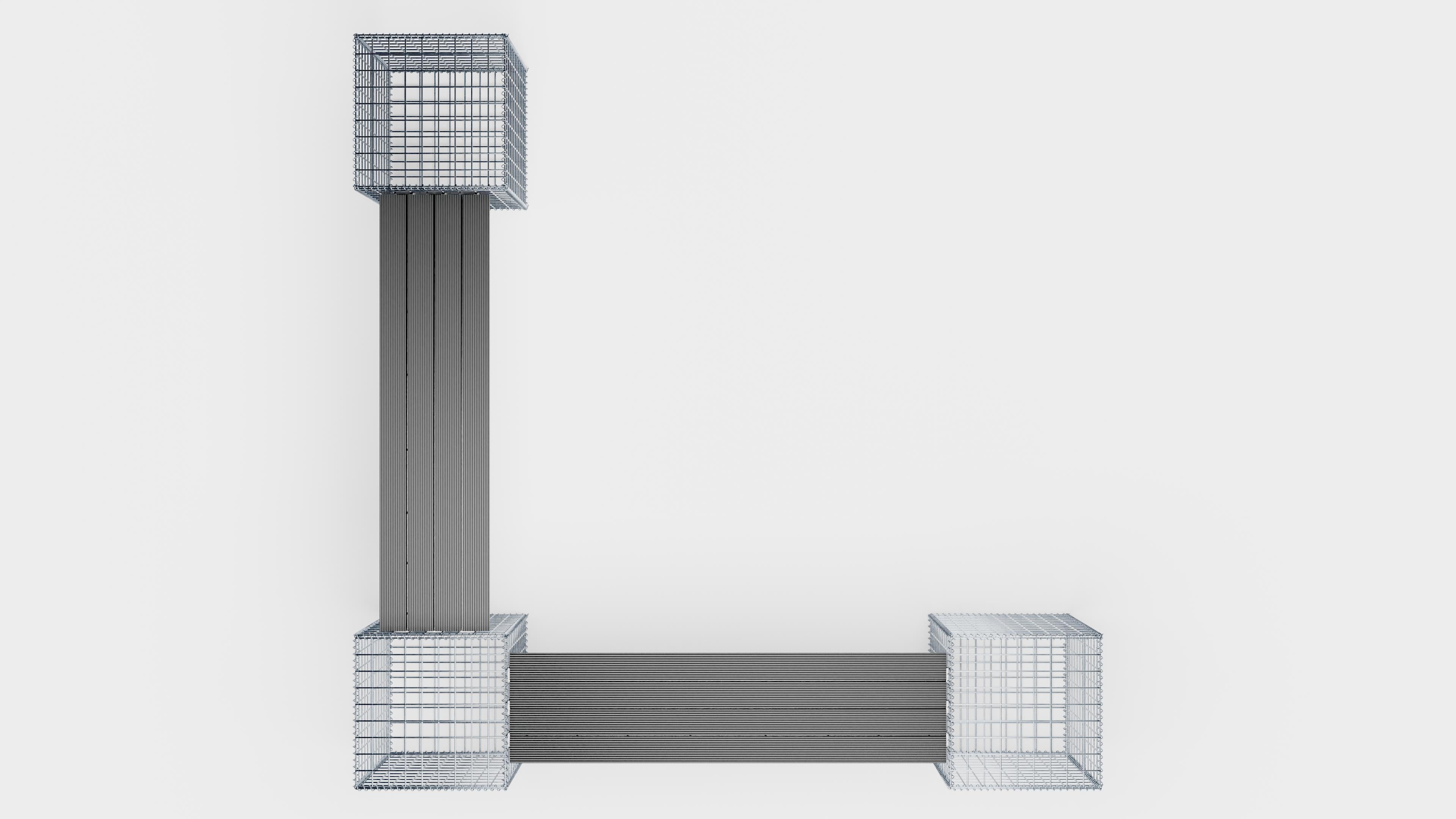 Tuinbank 3 spiraalvormige schanskorven - 205 x 60 x 40 cm (L x H x D) MW 5 x 5 cm, met gerecycled bovenblad in antraciet