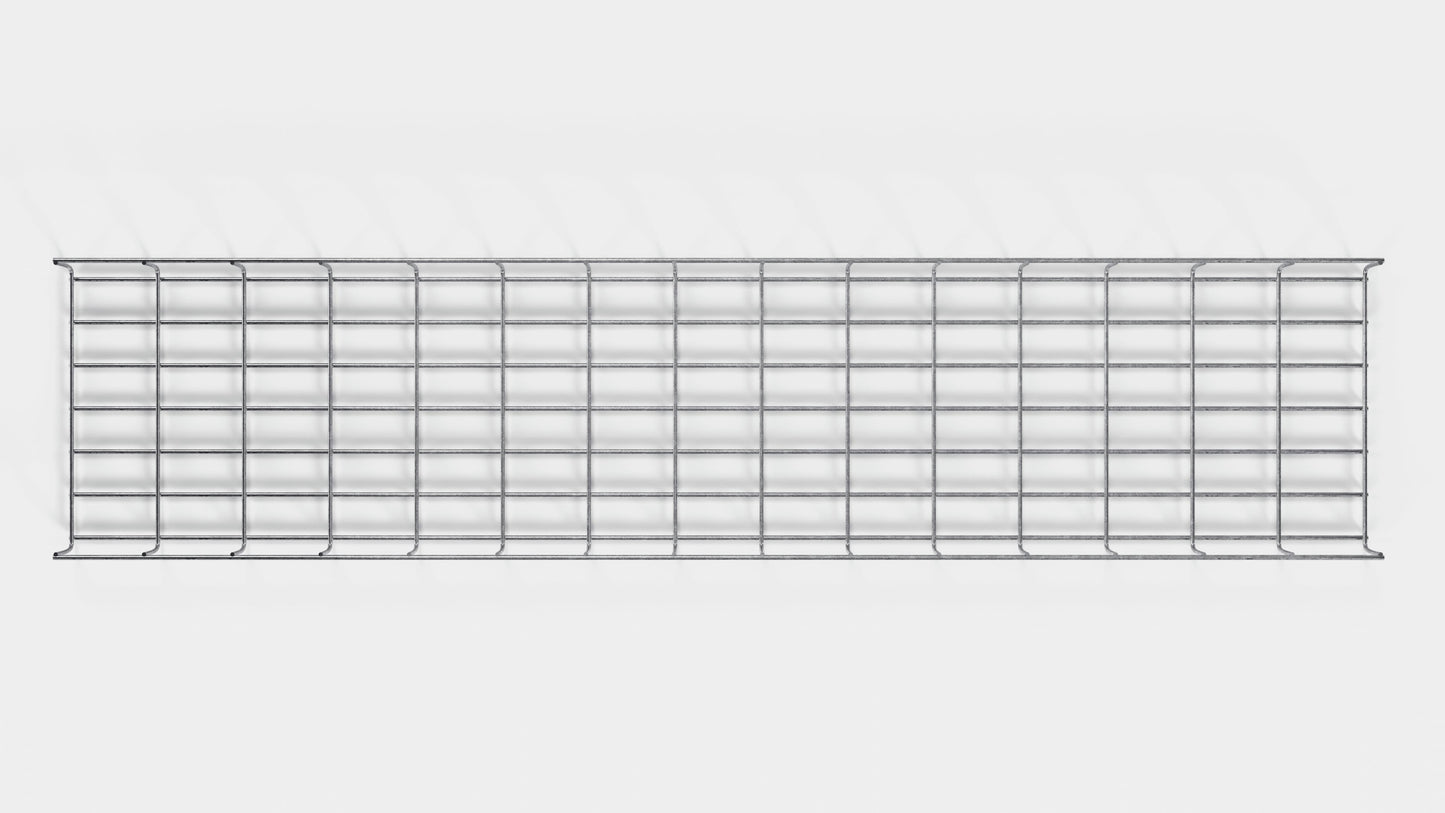 Comprimento do duto de cabos 29 cm, profundidade 5 cm, tamanho da malha 5 x 10 cm