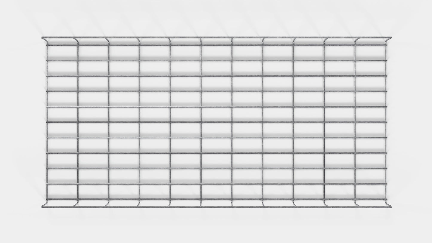 Altura do duto de cabos 110 cm, profundidade 5 cm, tamanho da malha 5 x 10 cm