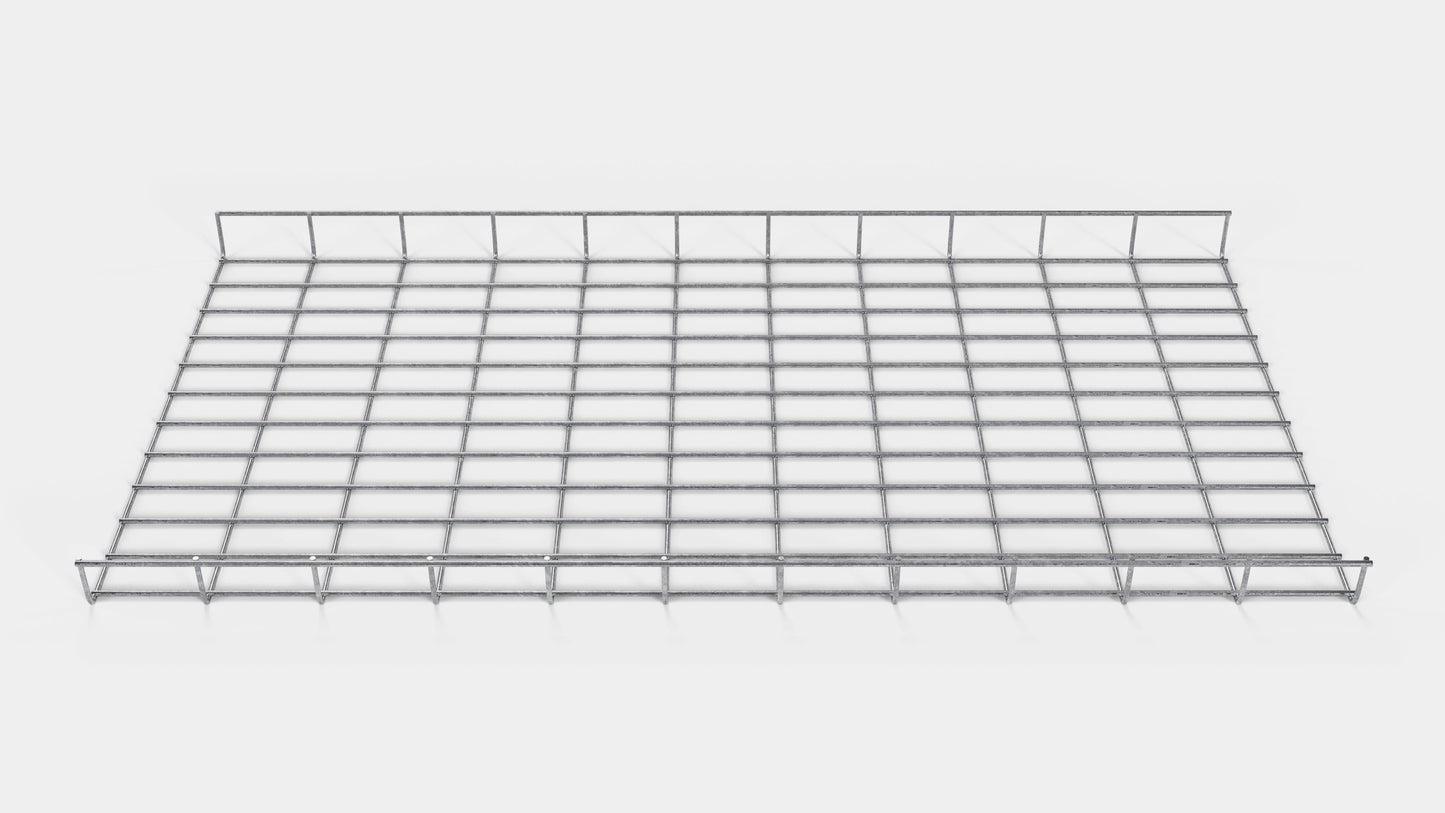 Altura do duto de cabos 110 cm, profundidade 5 cm, tamanho da malha 5 x 10 cm