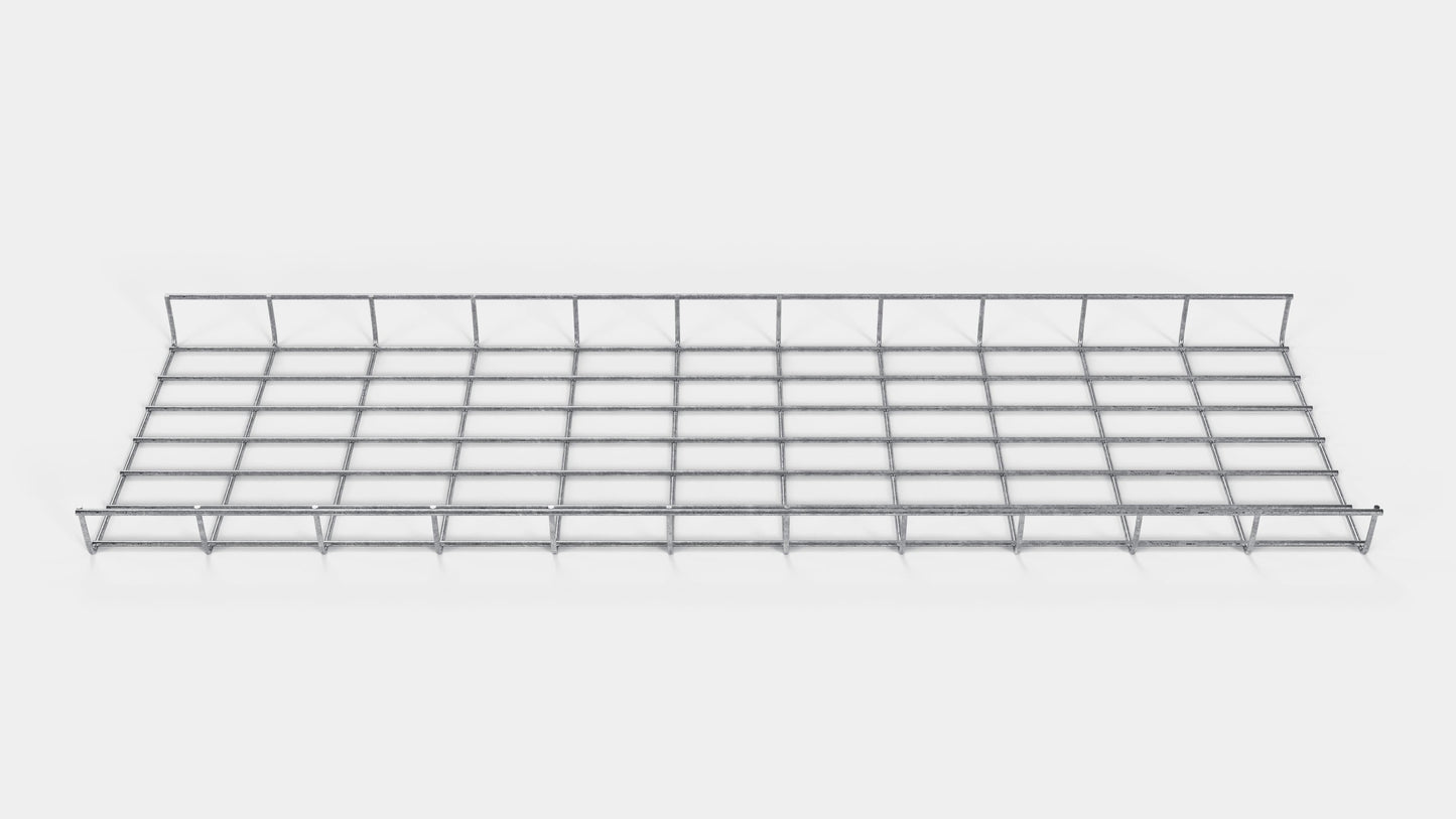 Altura do duto de cabos 110 cm, profundidade 5 cm, tamanho da malha 5 x 10 cm