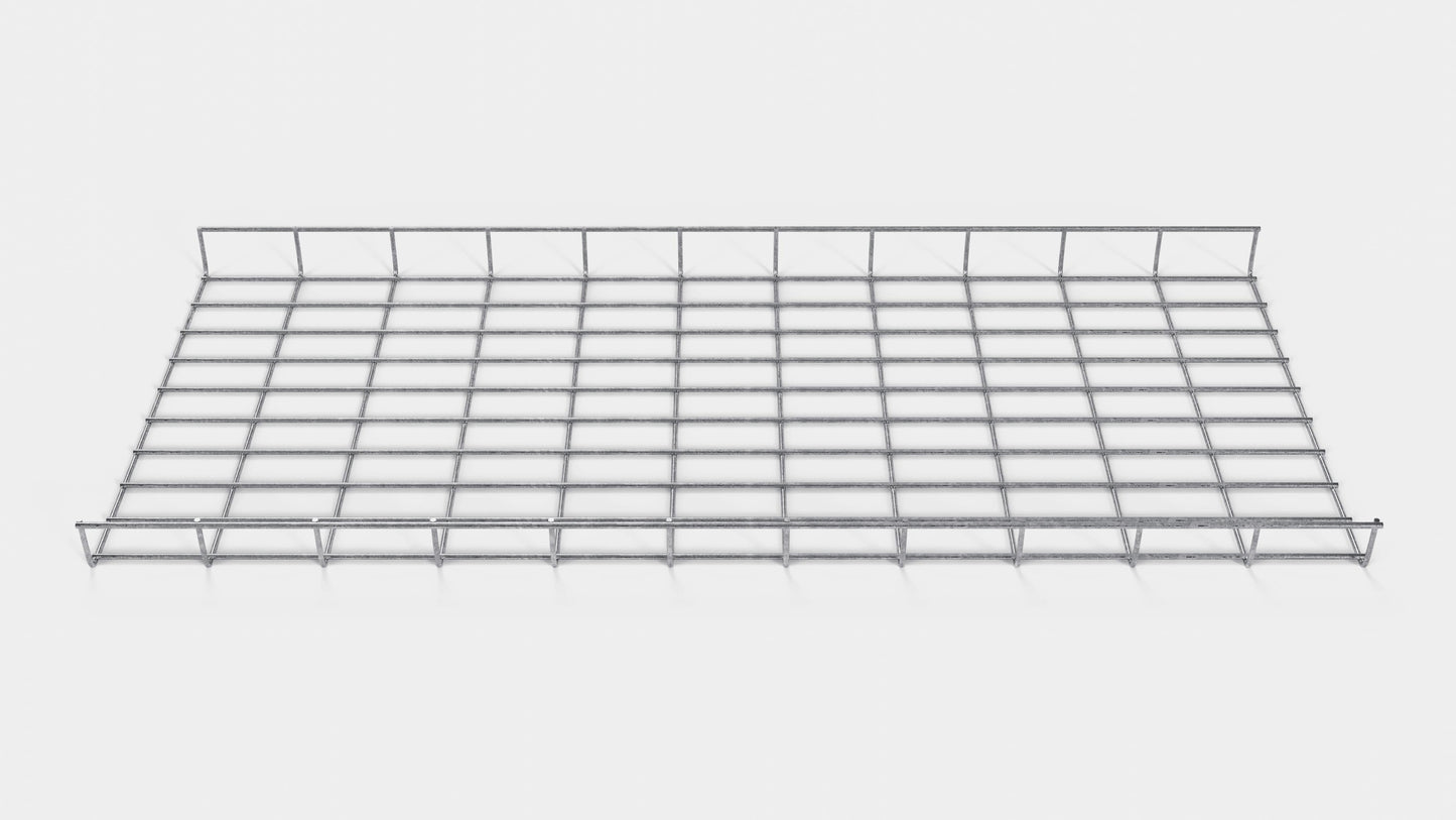 Altura do duto de cabos 110 cm, profundidade 5 cm, tamanho da malha 5 x 10 cm