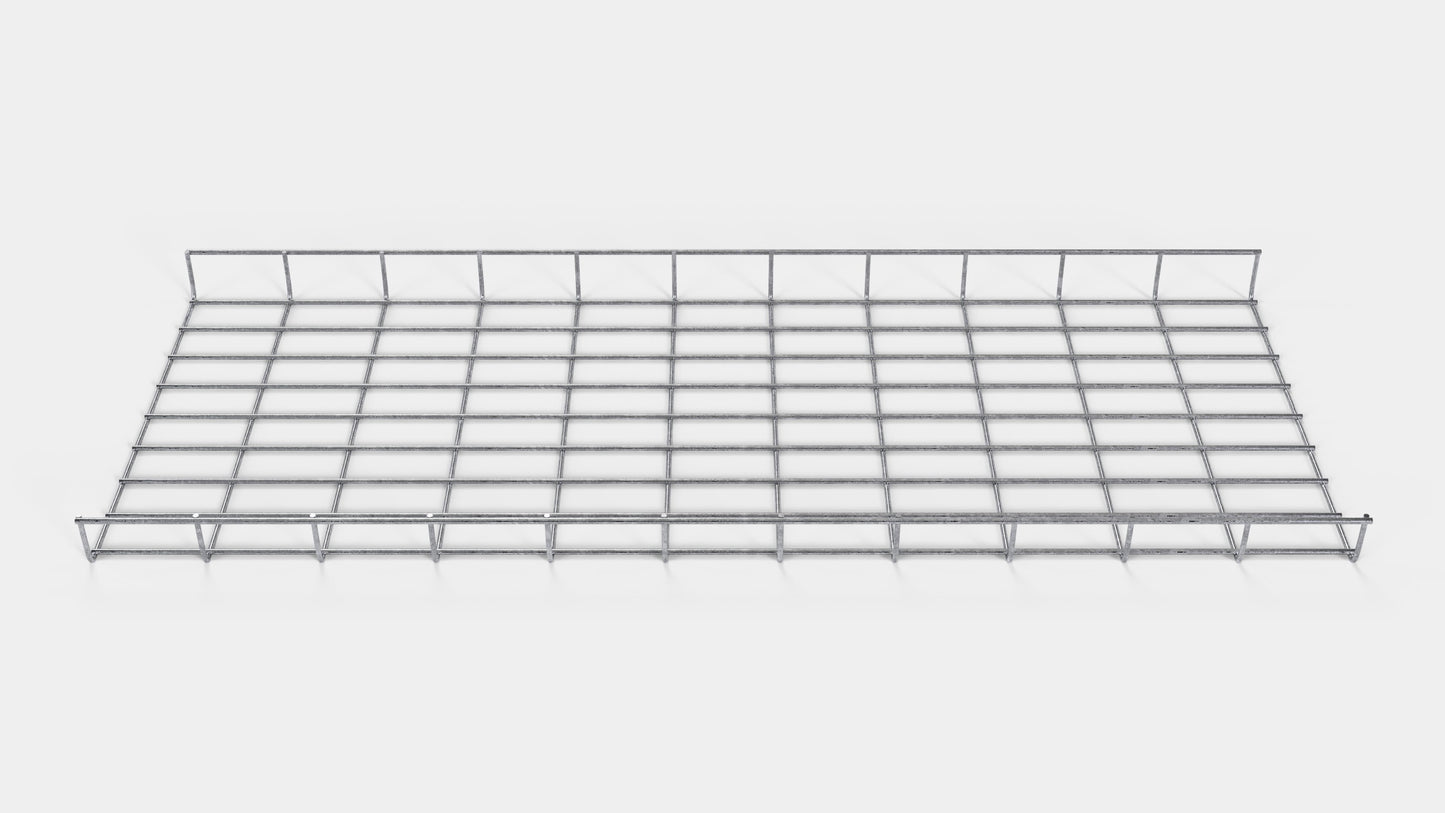 Altura do duto de cabos 110 cm, profundidade 5 cm, tamanho da malha 5 x 10 cm