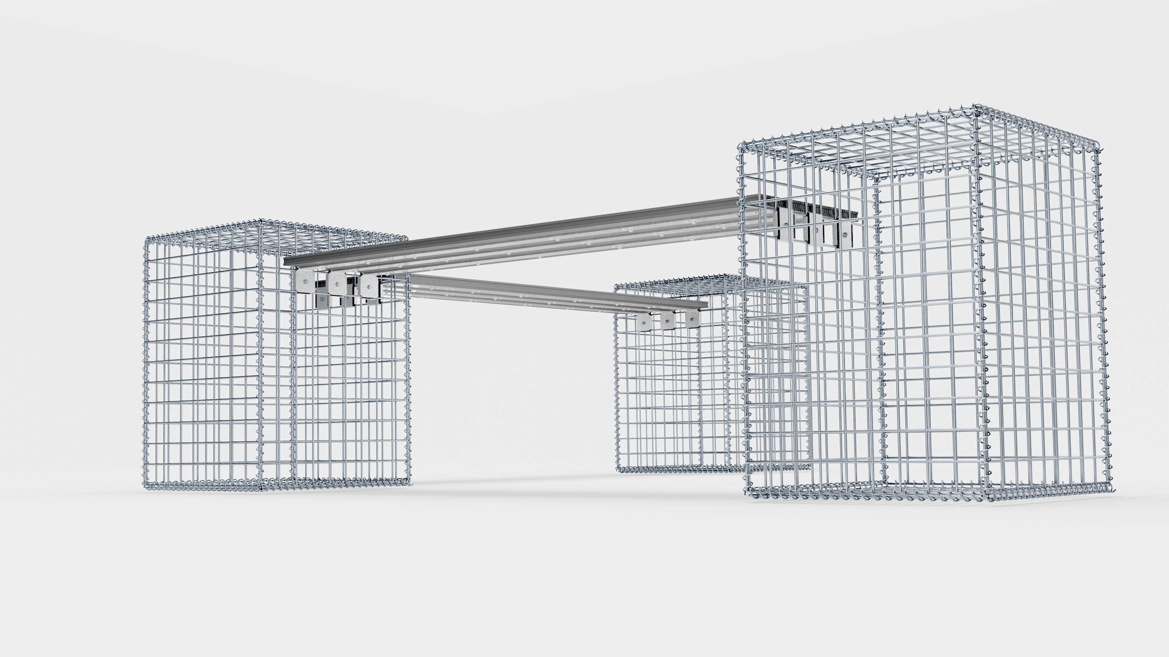 Tuinbank 3 spiraalvormige schanskorven - 205 x 60 x 40 cm (L x H x D) MW 5 x 5 cm, met gerecycled bovenblad in antraciet