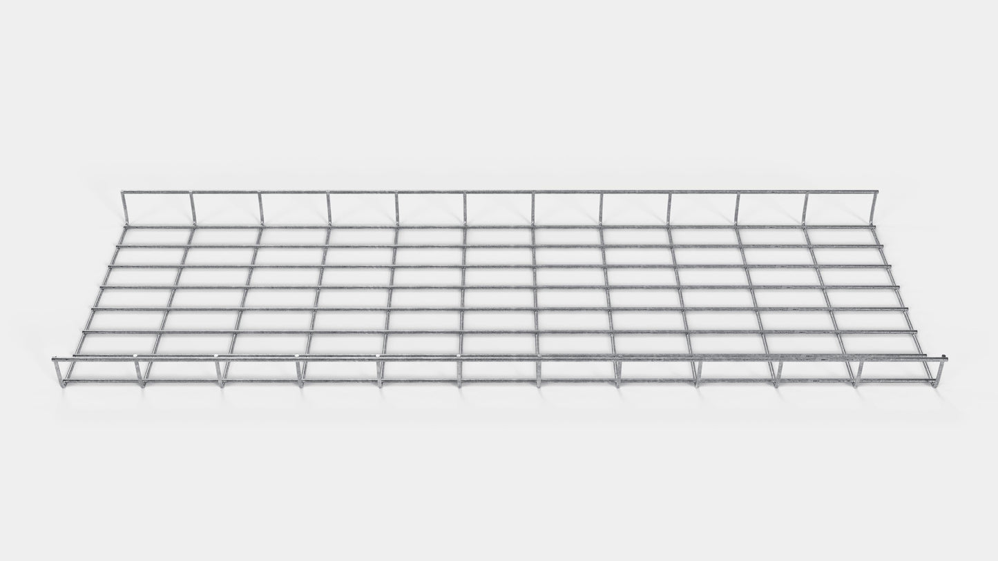 Altura do duto de cabos 110 cm, profundidade 5 cm, tamanho da malha 5 x 10 cm