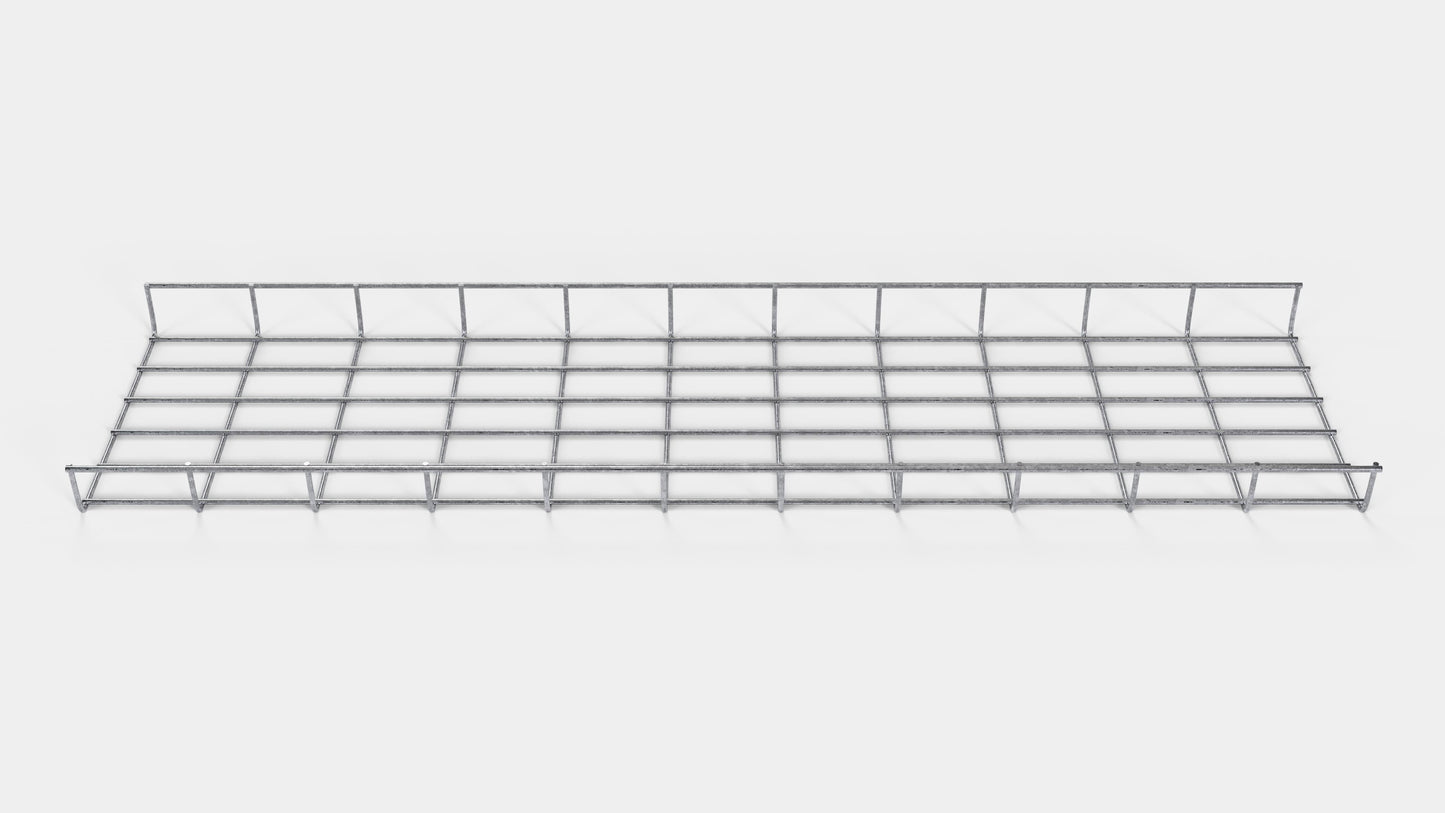 Altura do duto de cabos 110 cm, profundidade 5 cm, tamanho da malha 5 x 10 cm