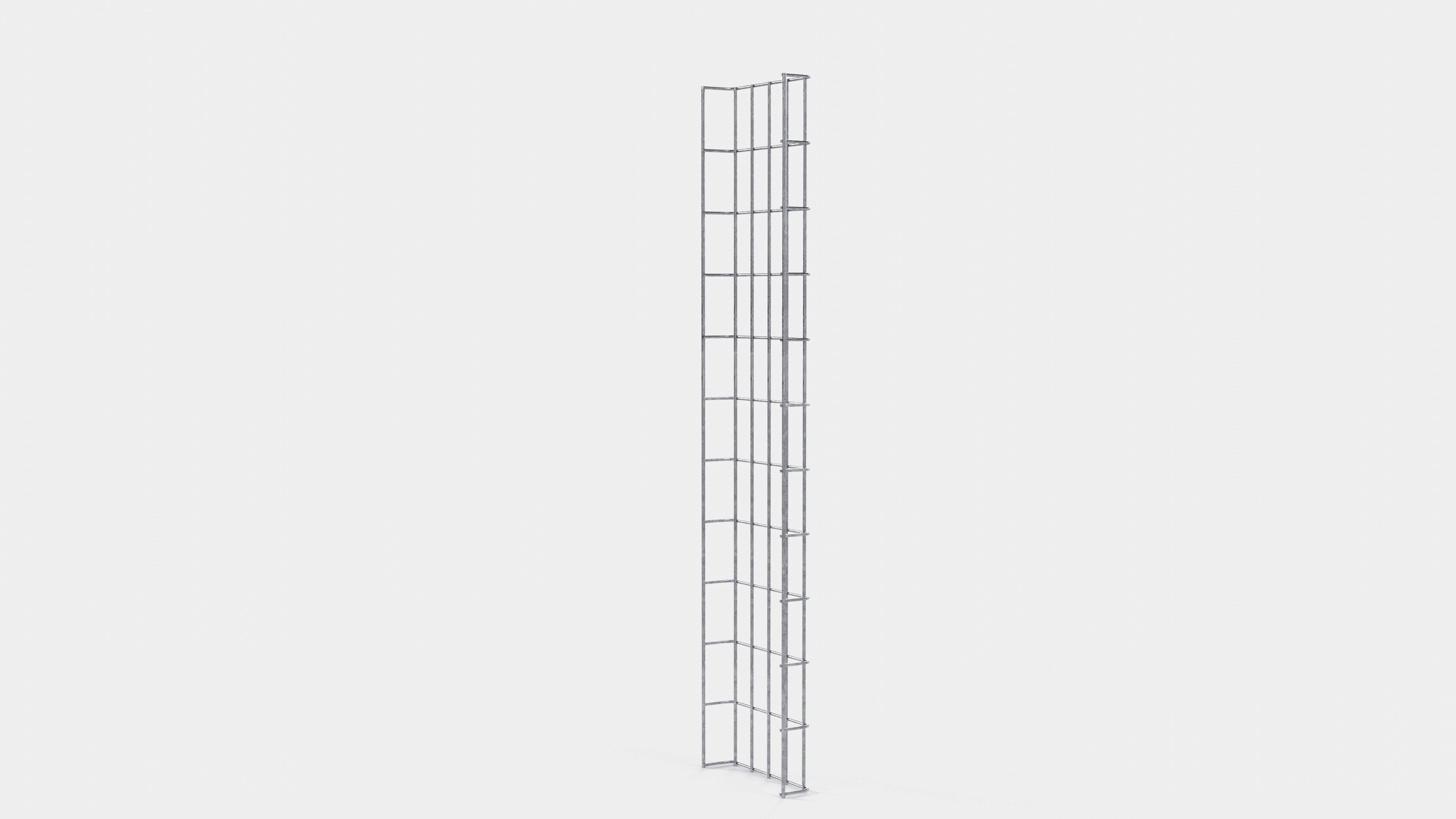 Altura do duto de cabos 110 cm, profundidade 5 cm, tamanho da malha 5 x 10 cm