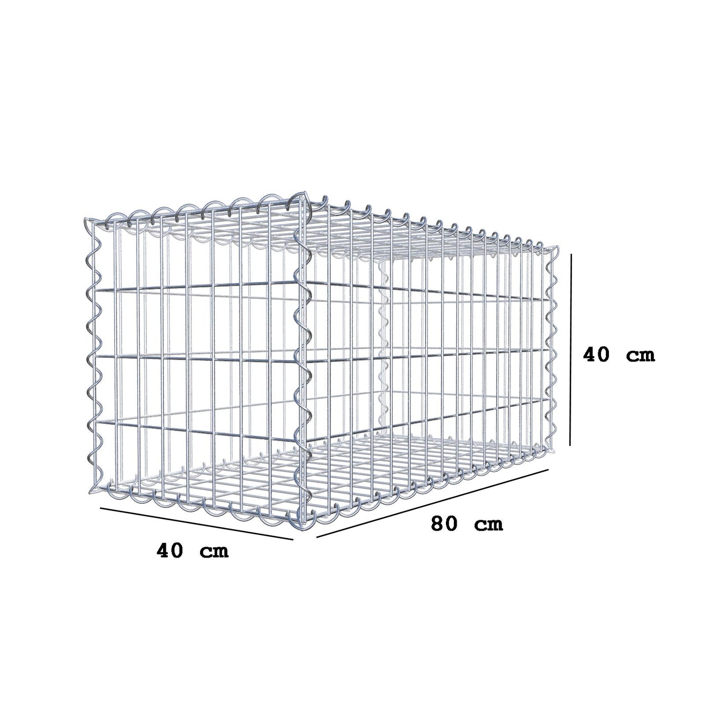 Gabion 80 cm x 40 cm x 40 cm (L x H x D), maskstorlek 5 cm x 10 cm, spiral