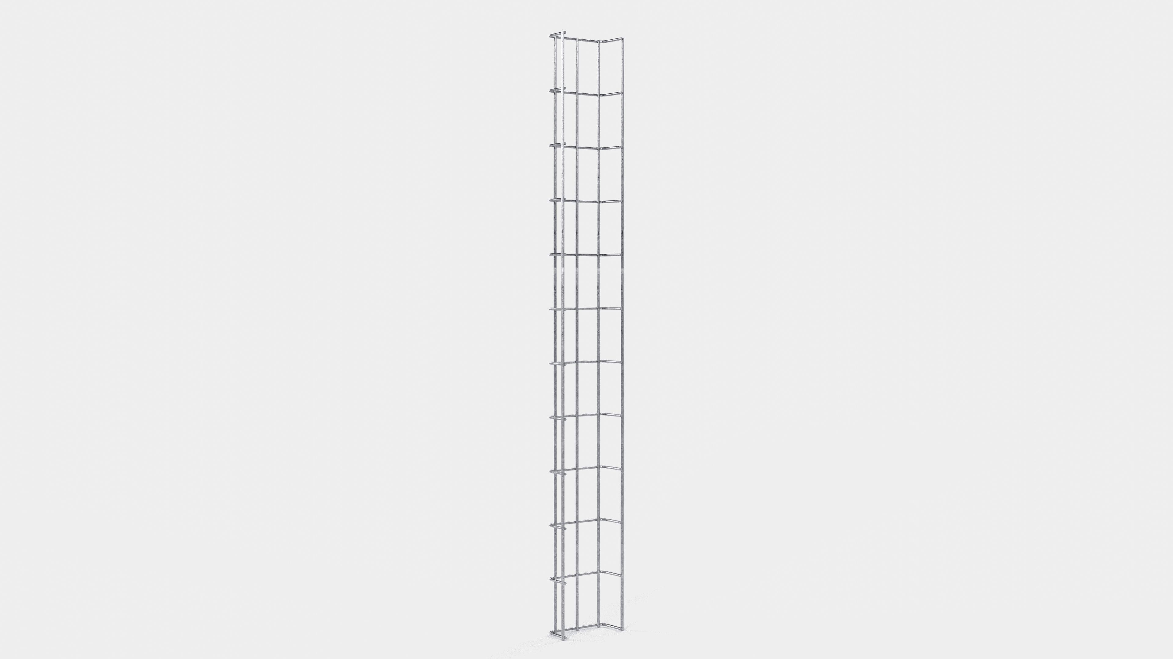 Altura do duto de cabos 110 cm, profundidade 5 cm, tamanho da malha 5 x 10 cm