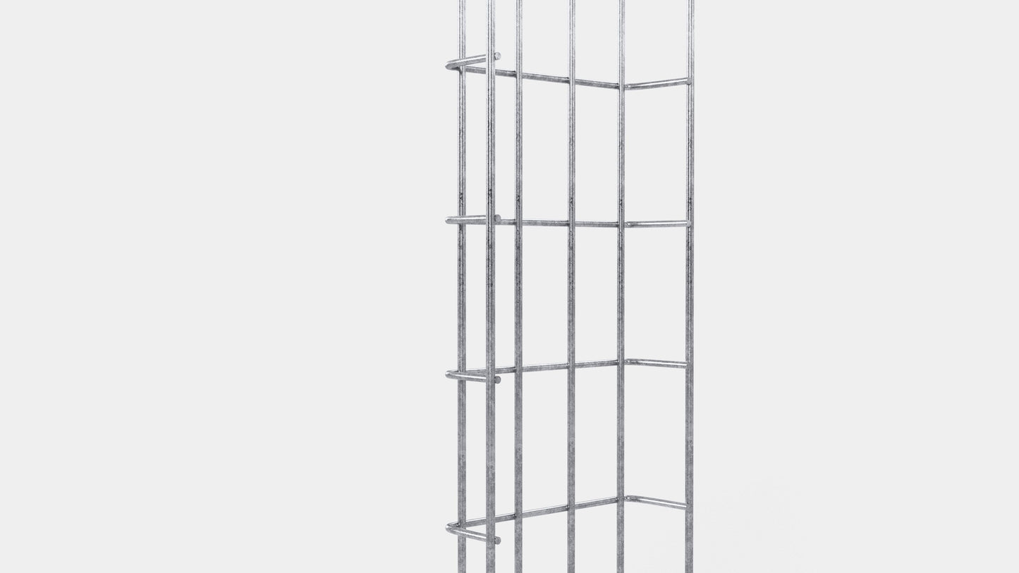 Altura do duto de cabos 110 cm, profundidade 5 cm, tamanho da malha 5 x 10 cm