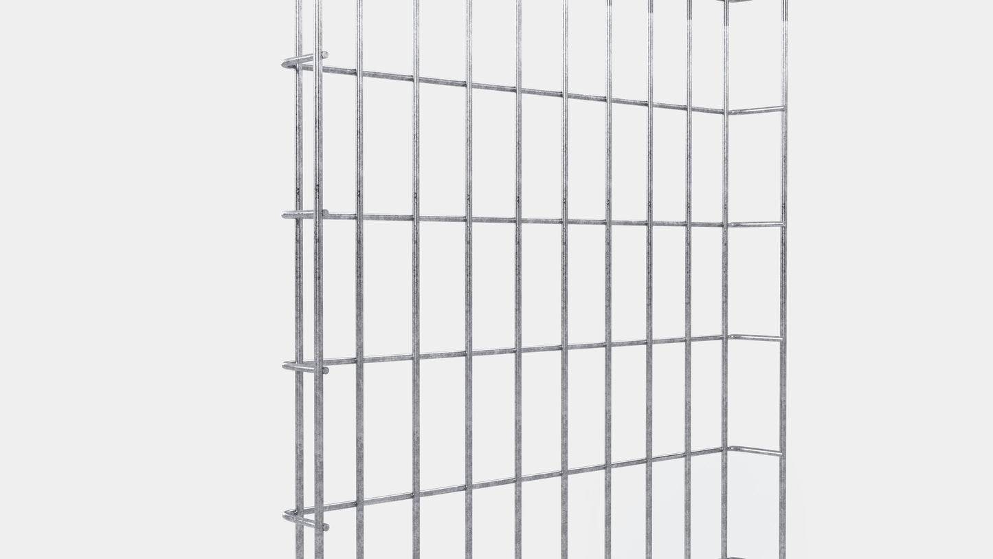 Altura do duto de cabos 110 cm, profundidade 5 cm, tamanho da malha 5 x 10 cm