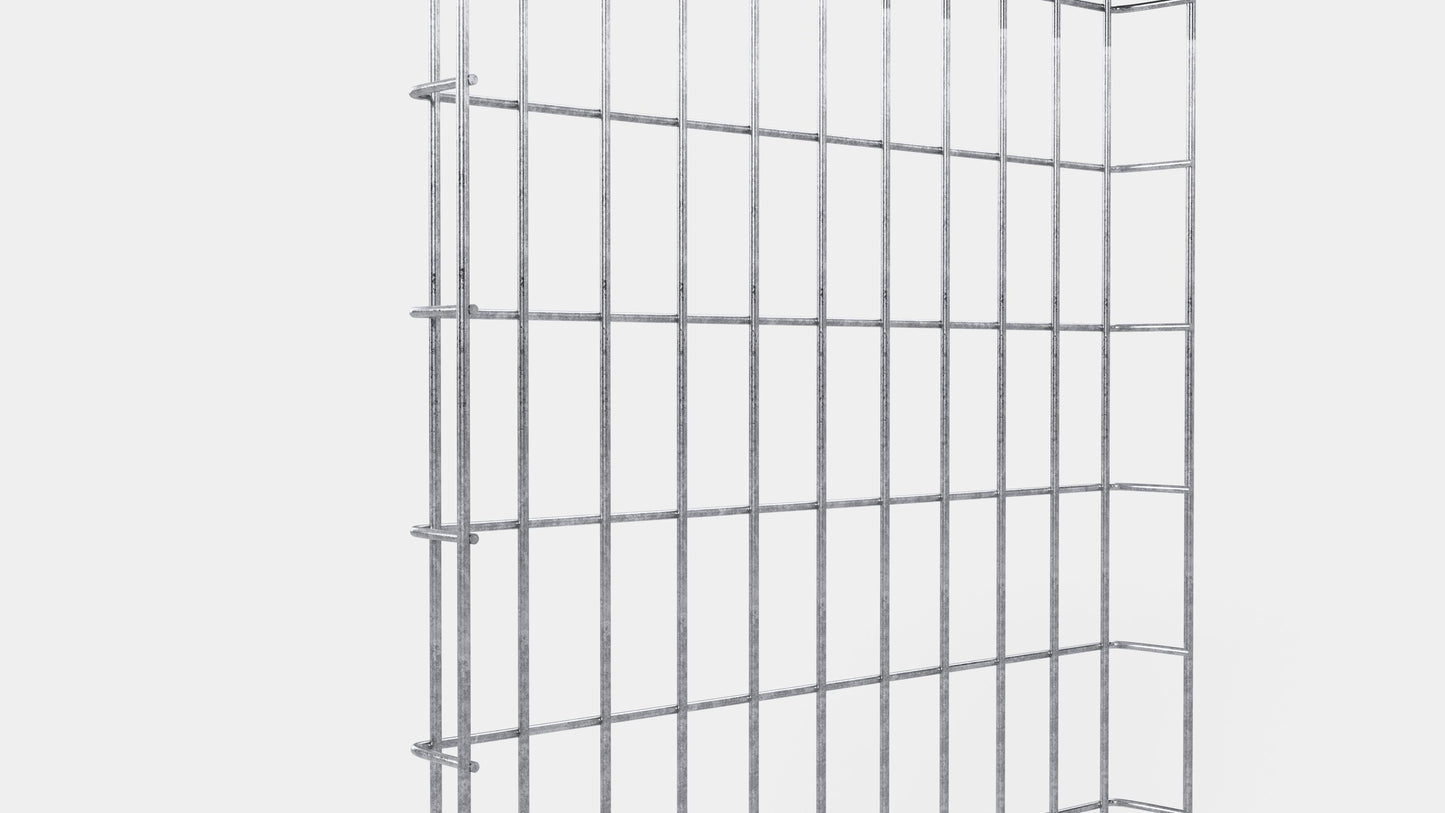 Altura do duto de cabos 110 cm, profundidade 5 cm, tamanho da malha 5 x 10 cm