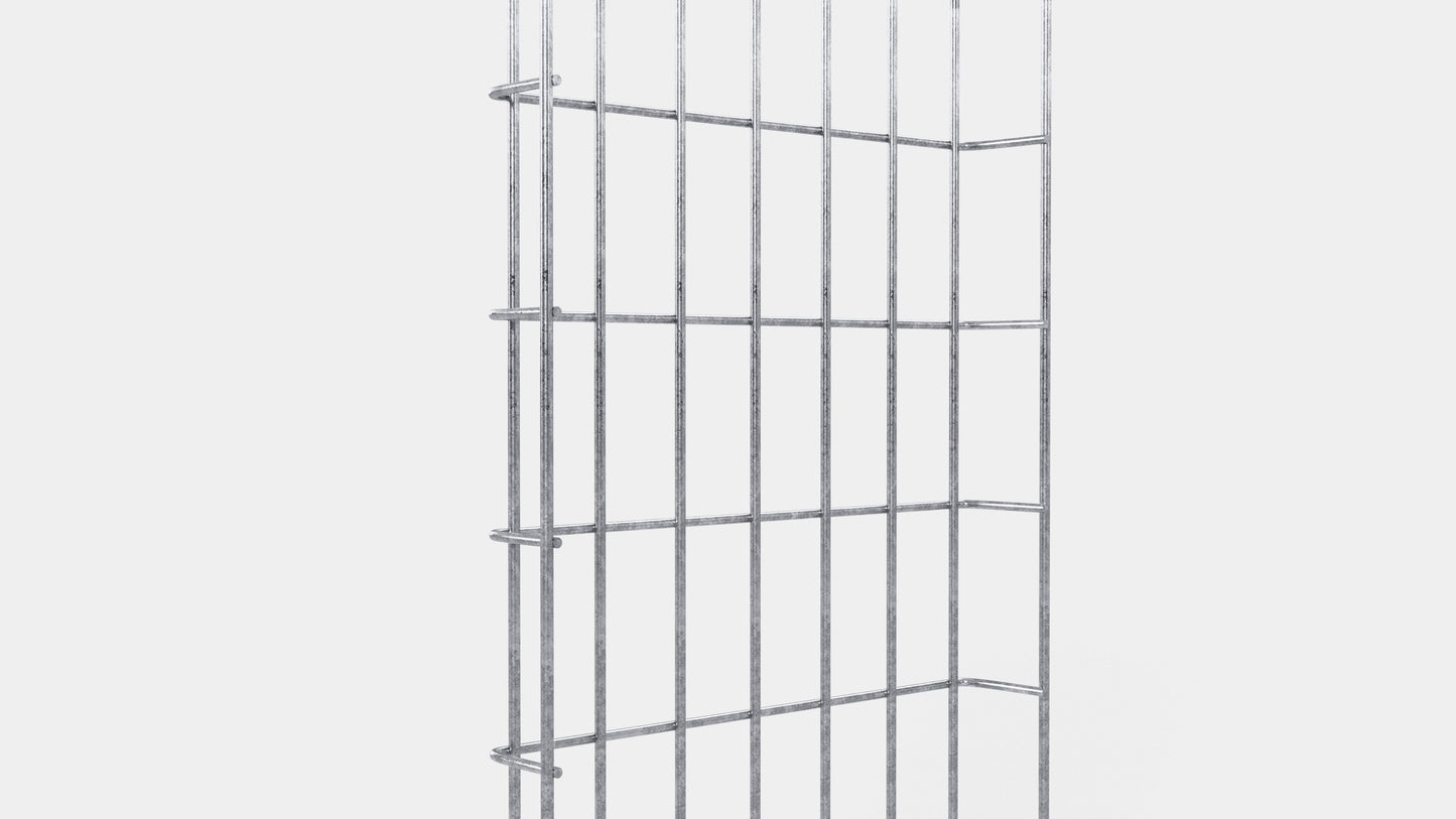 Altura do duto de cabos 110 cm, profundidade 5 cm, tamanho da malha 5 x 10 cm