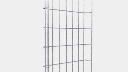 Altura do duto de cabos 110 cm, profundidade 5 cm, tamanho da malha 5 x 10 cm