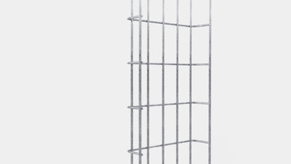 Altura do duto de cabos 110 cm, profundidade 5 cm, tamanho da malha 5 x 10 cm