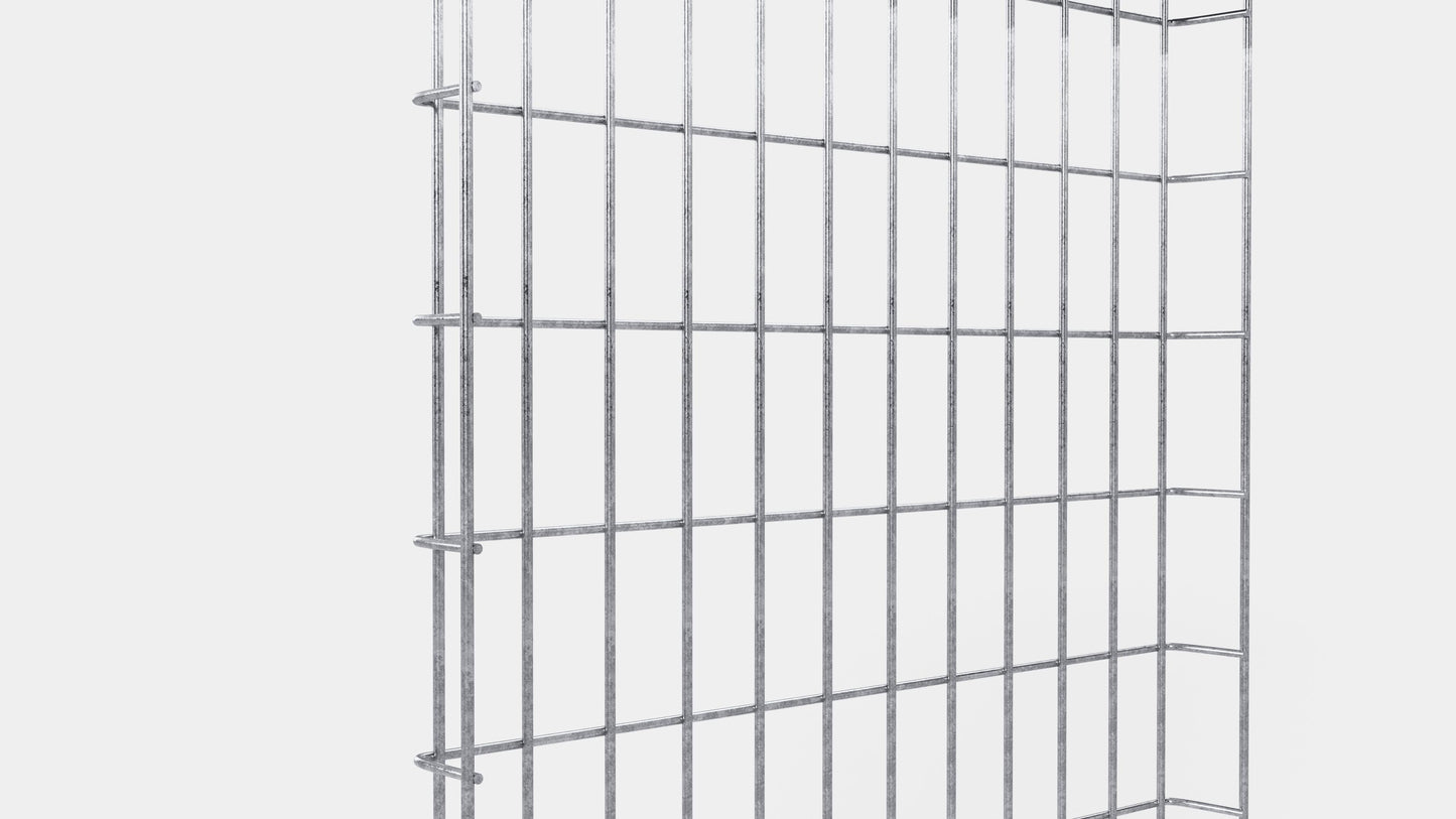 Altura do duto de cabos 110 cm, profundidade 5 cm, tamanho da malha 5 x 10 cm