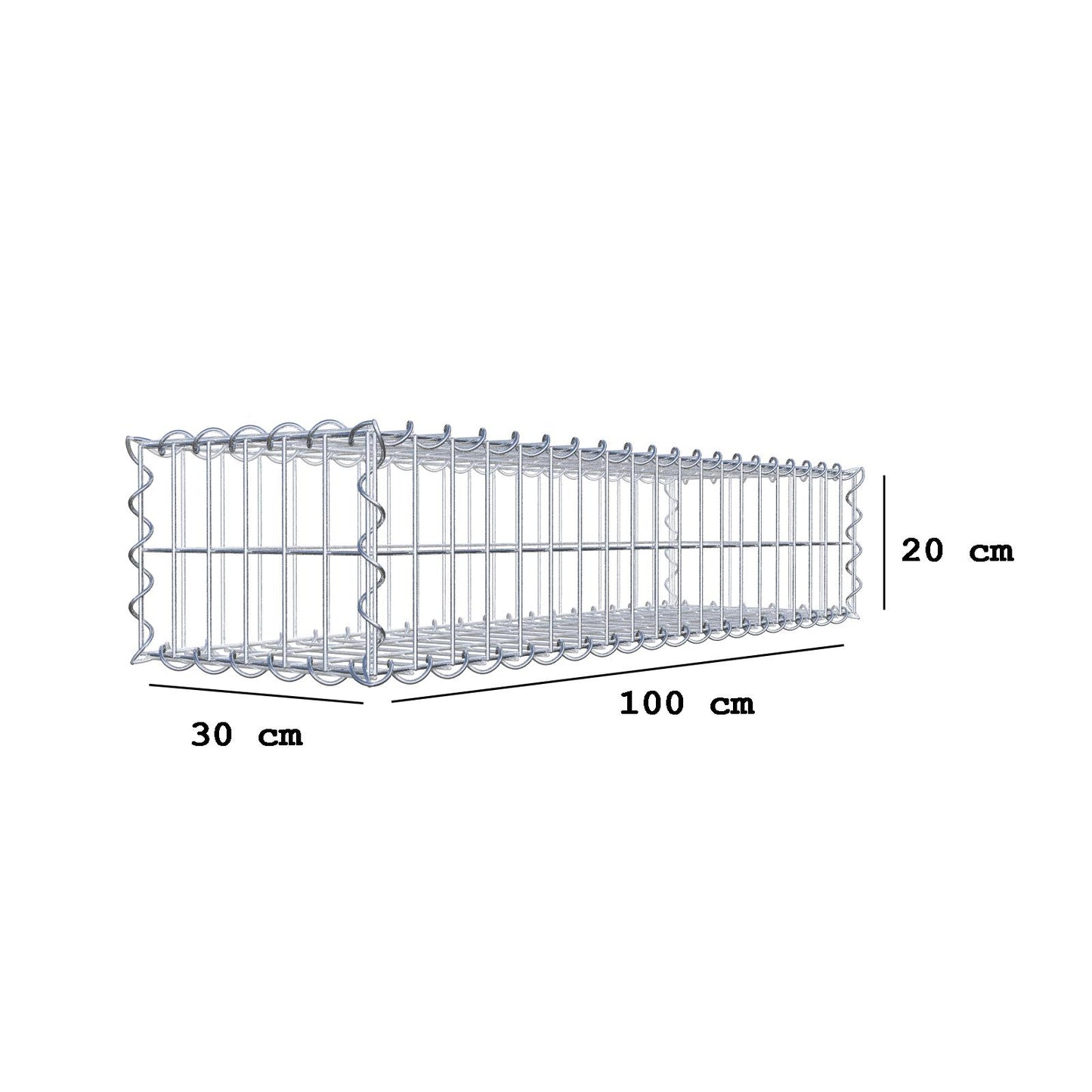 Gabion 100 cm x 20 cm x 30 cm (L x H x D), maskestørrelse 5 cm x 10 cm, spiral