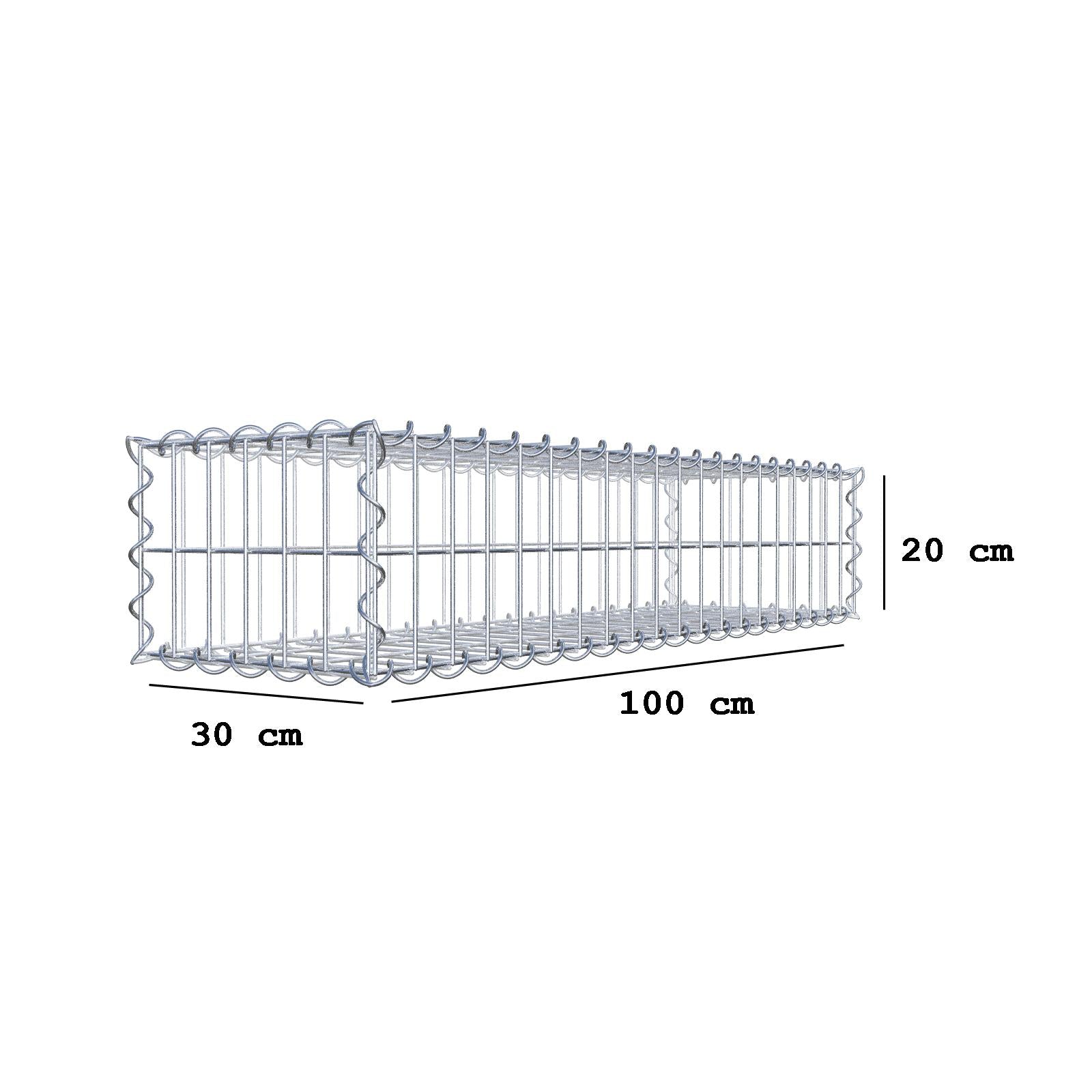 Gabion 100 cm x 20 cm x 30 cm (L x H x P), mailles 5 cm x 10 cm, spirale