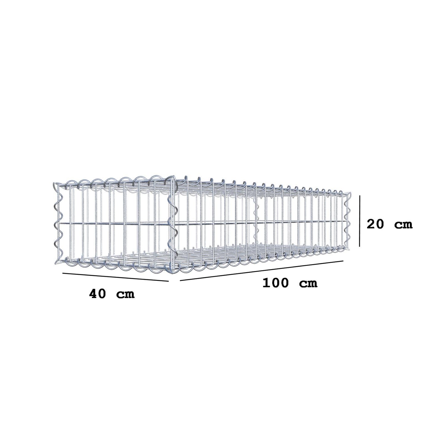 Gabion 100 cm x 20 cm x 40 cm (L x H x D), maskestørrelse 5 cm x 10 cm, spiral