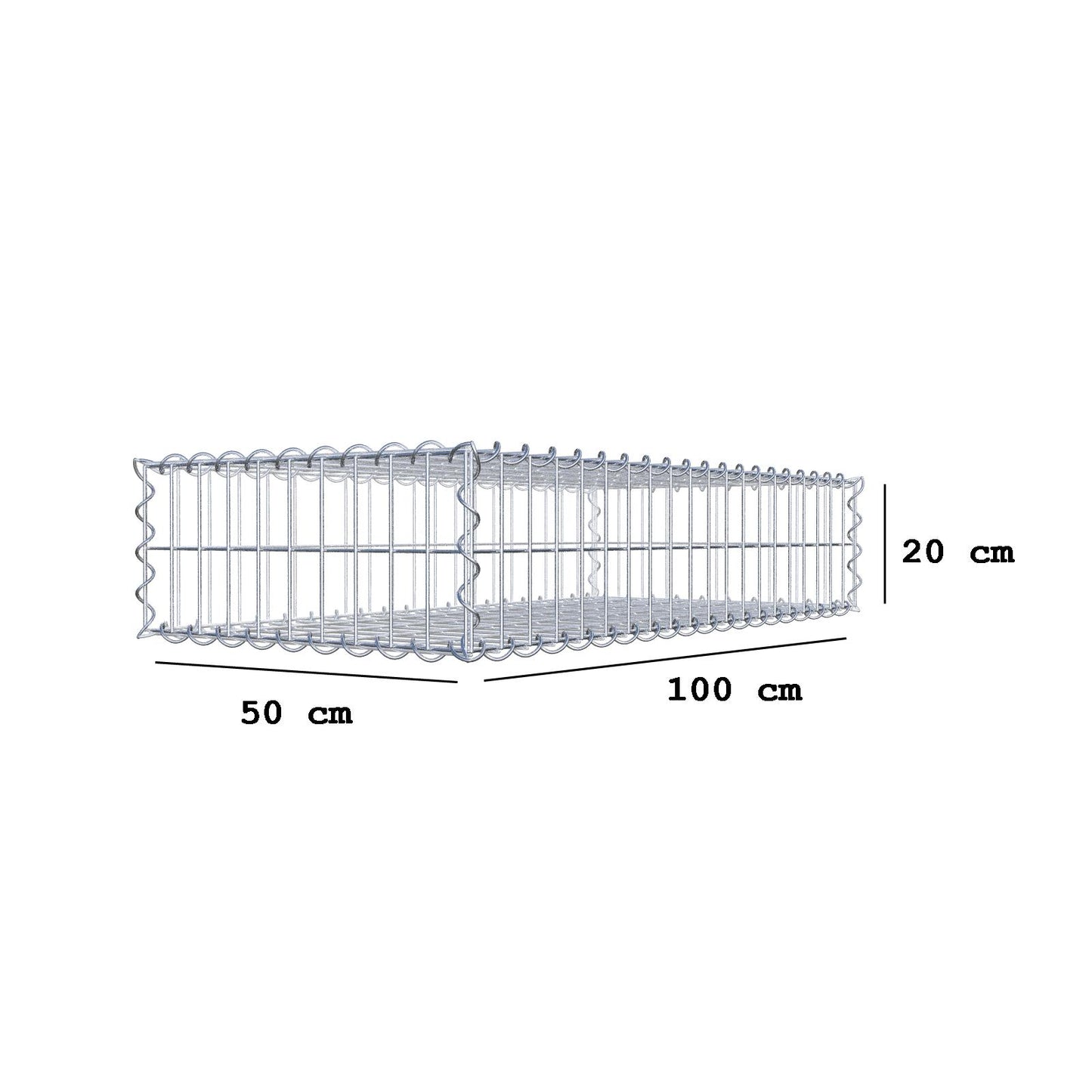 Gabion 100 cm x 20 cm x 50 cm (L x H x P), mailles 5 cm x 10 cm, spirale