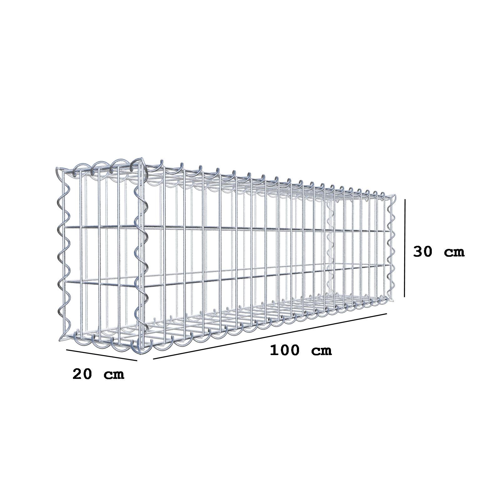 Gabion 100 cm x 30 cm x 20 cm (L x H x P), mailles 5 cm x 10 cm, spirale