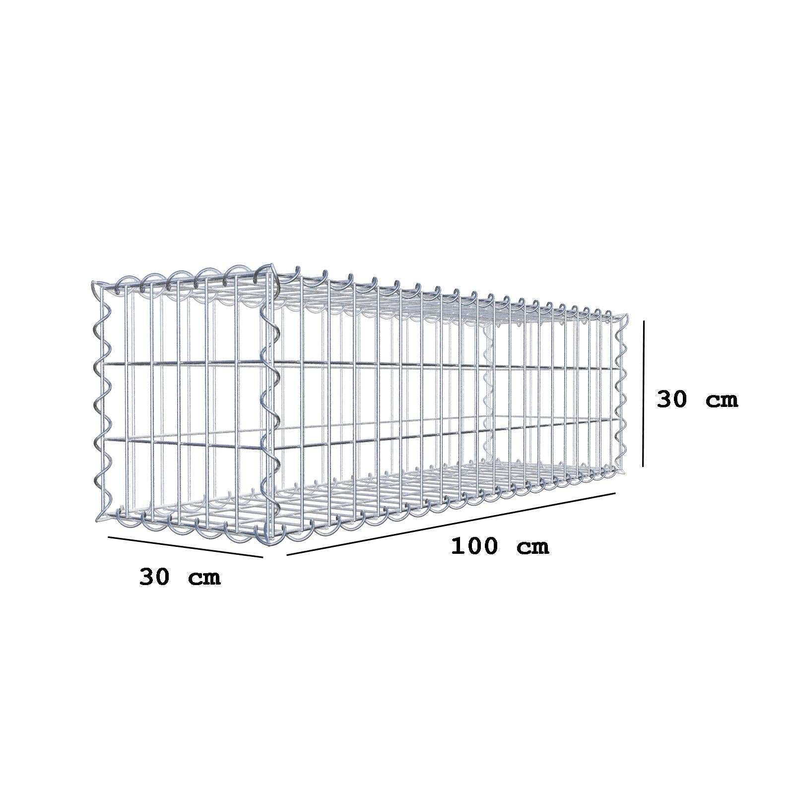 Gabion 100 cm x 30 cm x 30 cm (L x H x P), mailles 5 cm x 10 cm, spirale