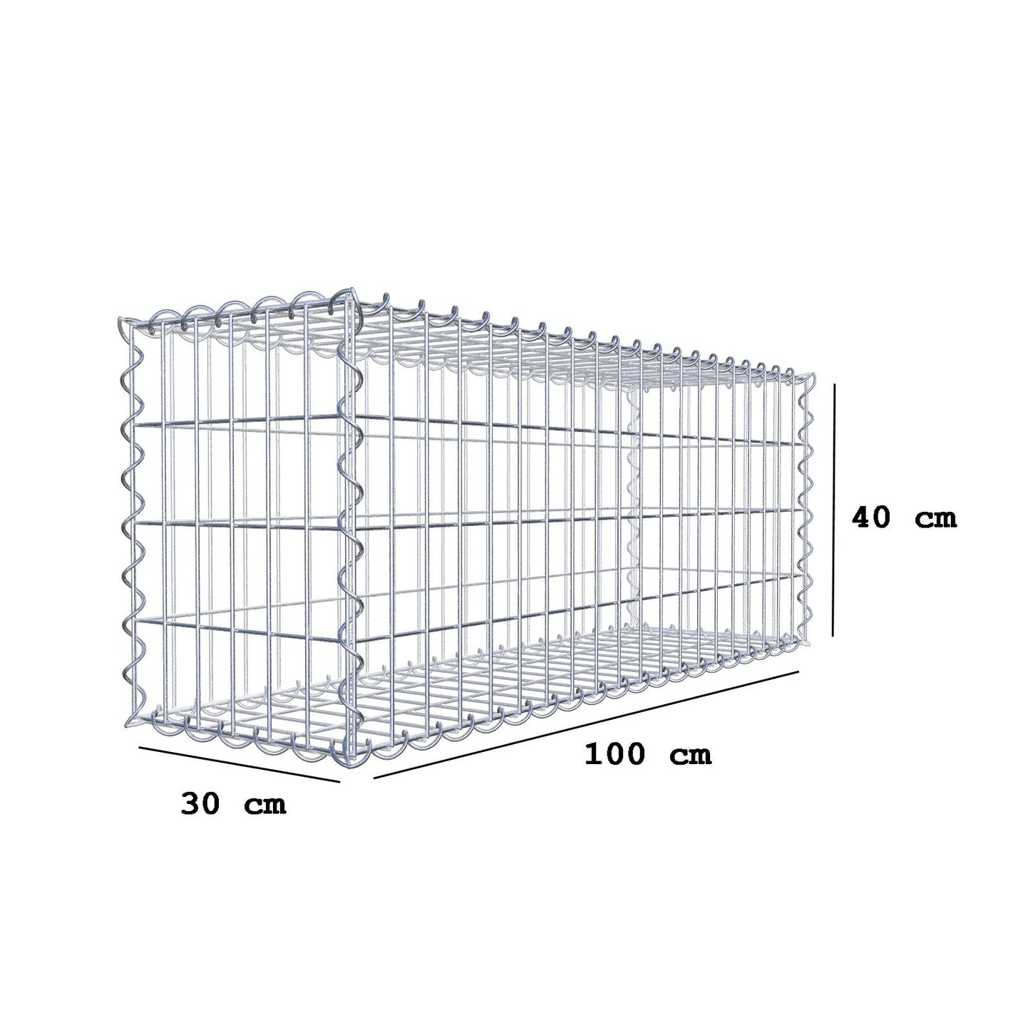 Gabion 100 cm x 40 cm x 30 cm (L x H x D), maskestørrelse 5 cm x 10 cm, spiral