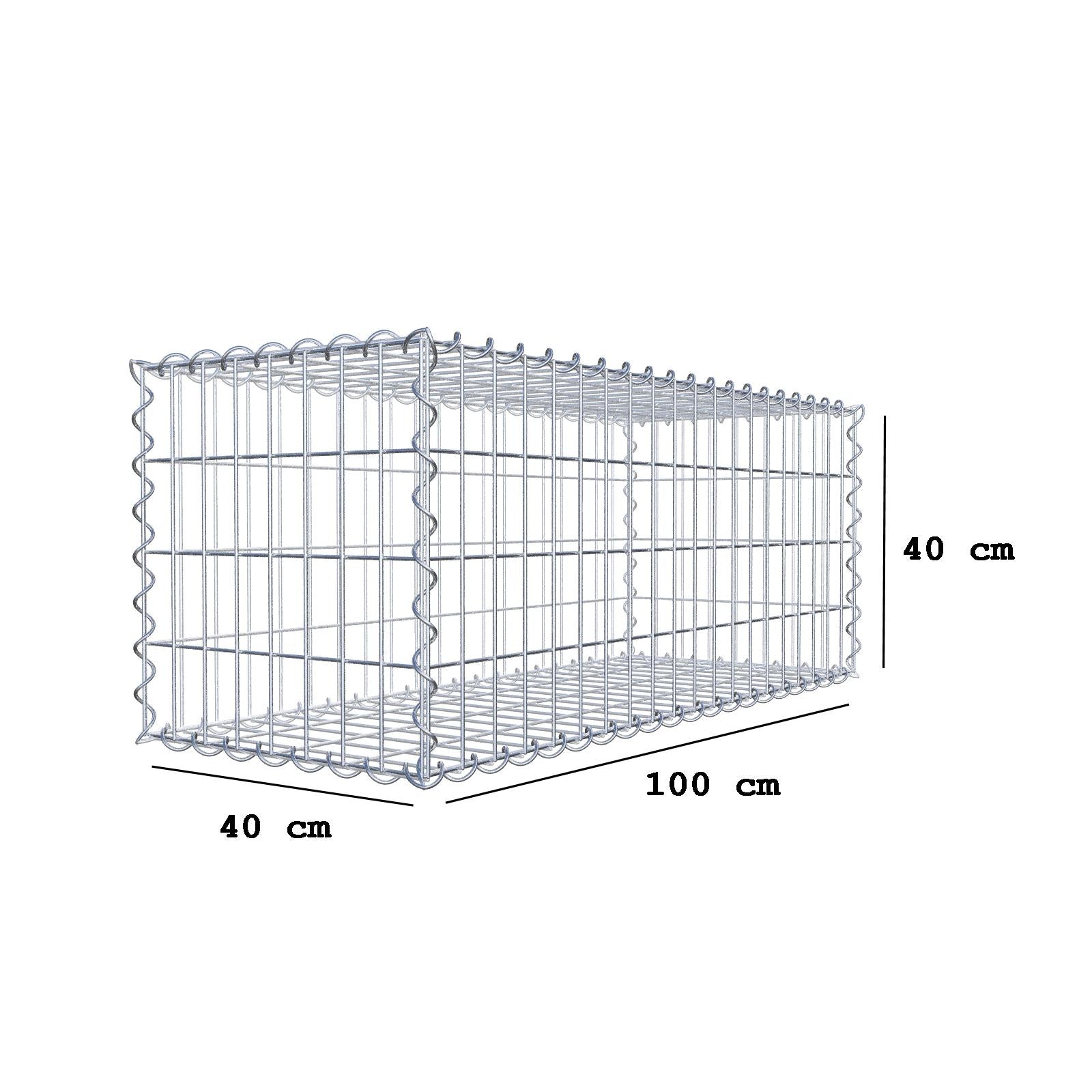 Gabião 100 cm x 40 cm x 40 cm (C x A x P), malhagem 5 cm x 10 cm, espiral
