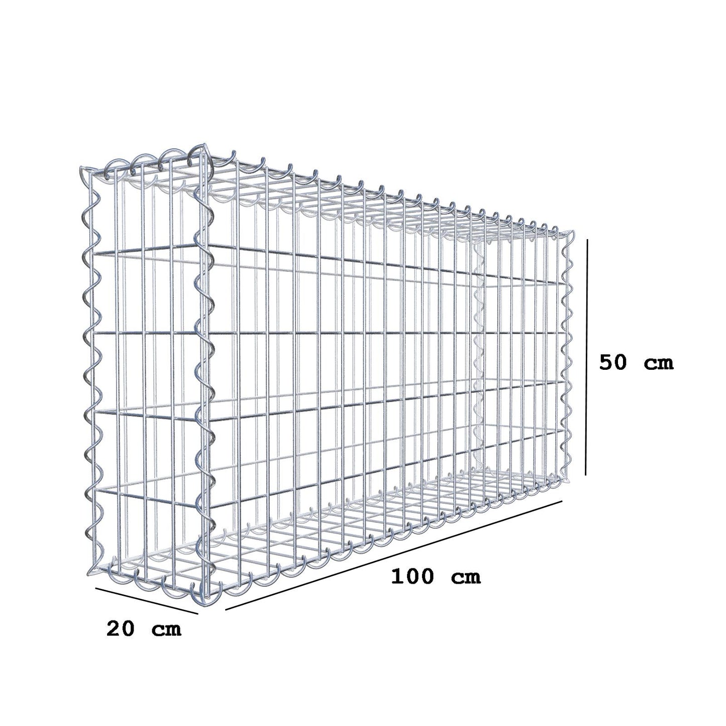 Gabion 100 cm x 50 cm x 20 cm (L x H x D), maskstorlek 5 cm x 10 cm, spiral