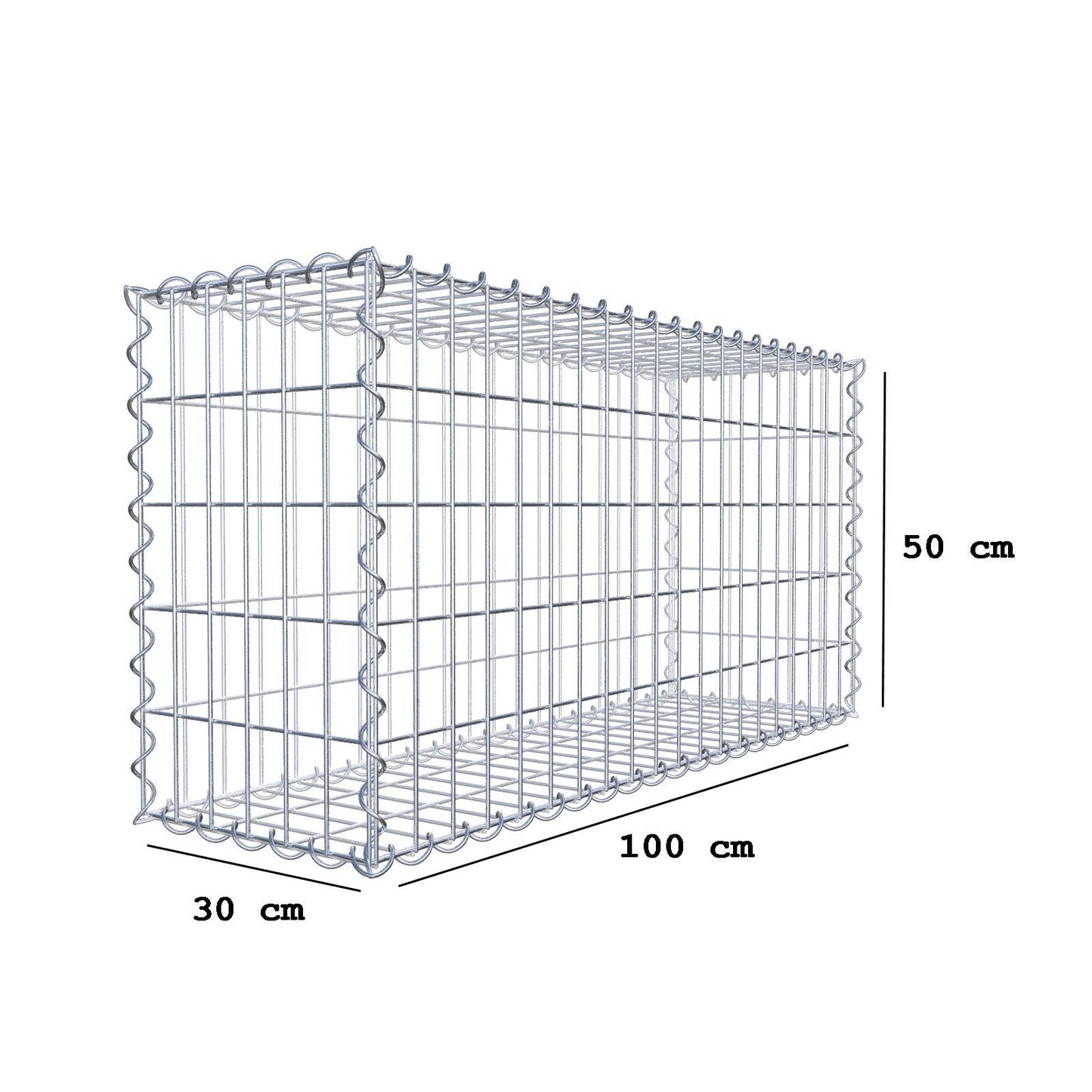 Ekonomiset 3x gabion 100 cm x 50 cm x 30 cm (L x H x D), maskstorlek 5 cm x 10 cm, spiral