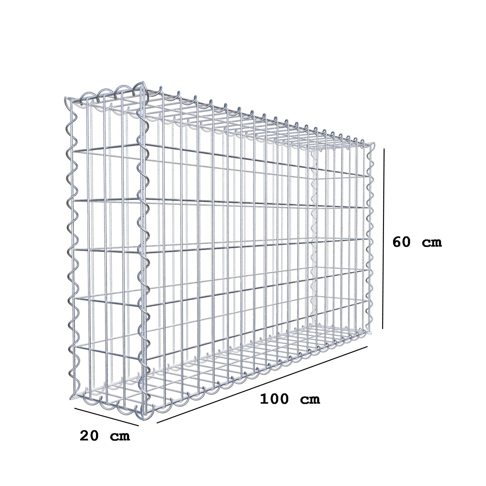 Gabion 100 cm x 60 cm x 20 cm (L x H x P), mailles 5 cm x 10 cm, spirale