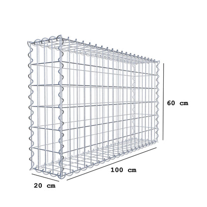 Gabion 100 cm x 60 cm x 20 cm (L x H x D), maskestørrelse 5 cm x 10 cm, spiral