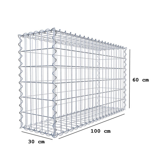 Gabion 100 cm x 60 cm x 30 cm (L x H x D), maskestørrelse 5 cm x 10 cm, spiral