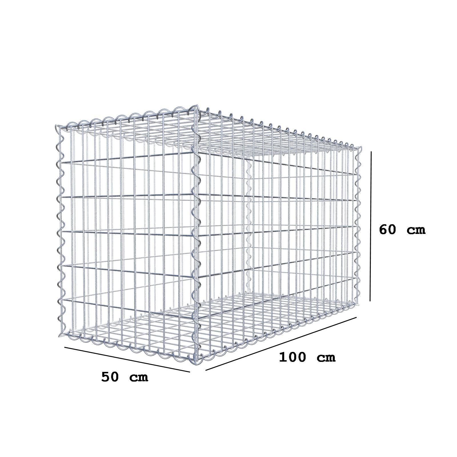 Gabião 100 cm x 60 cm x 50 cm (C x A x P), malhagem 5 cm x 10 cm, espiral