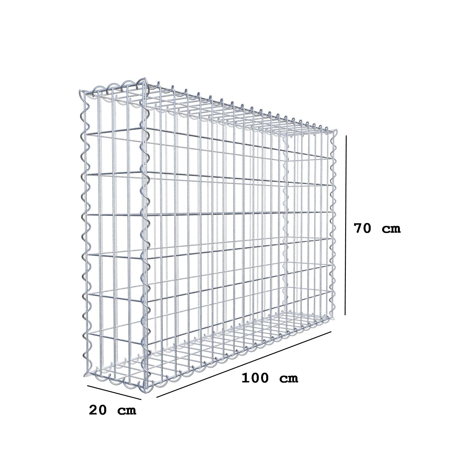 Gabião 100 cm x 70 cm x 20 cm (C x A x P), malhagem 5 cm x 10 cm, espiral