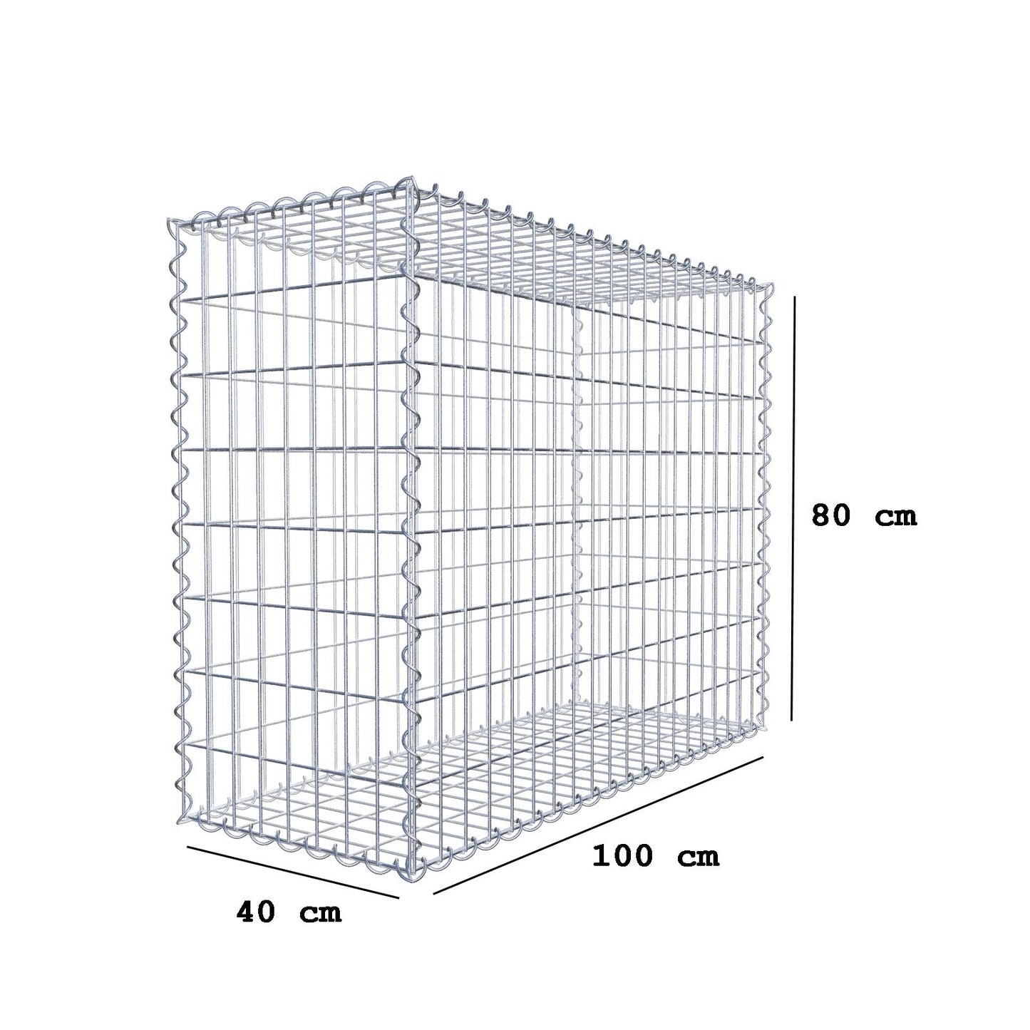 Gabion 100 cm x 80 cm x 40 cm (L x H x D), maskestørrelse 5 cm x 10 cm, spiral