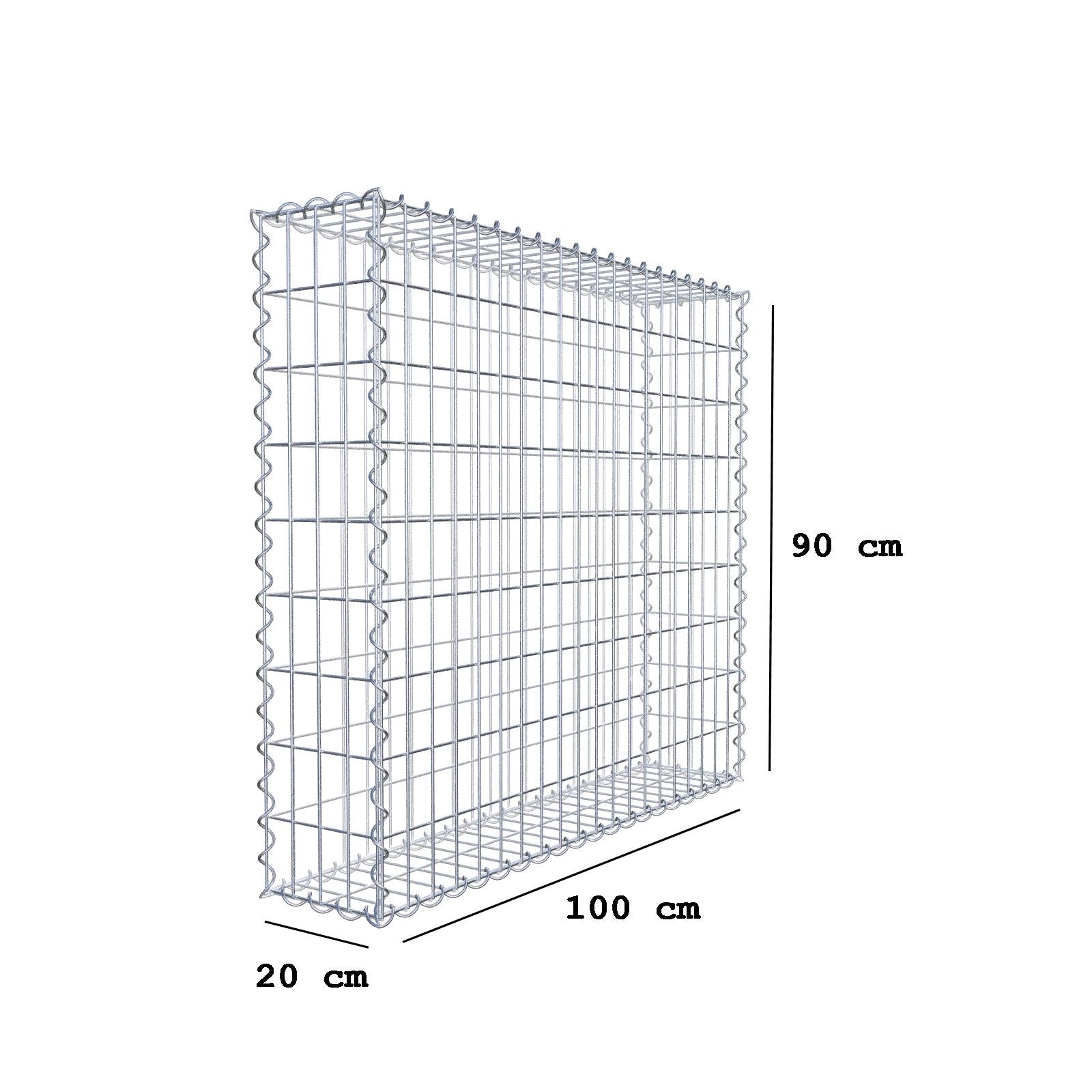 Gabião 100 cm x 90 cm x 20 cm (C x A x P), malhagem 5 cm x 10 cm, espiral