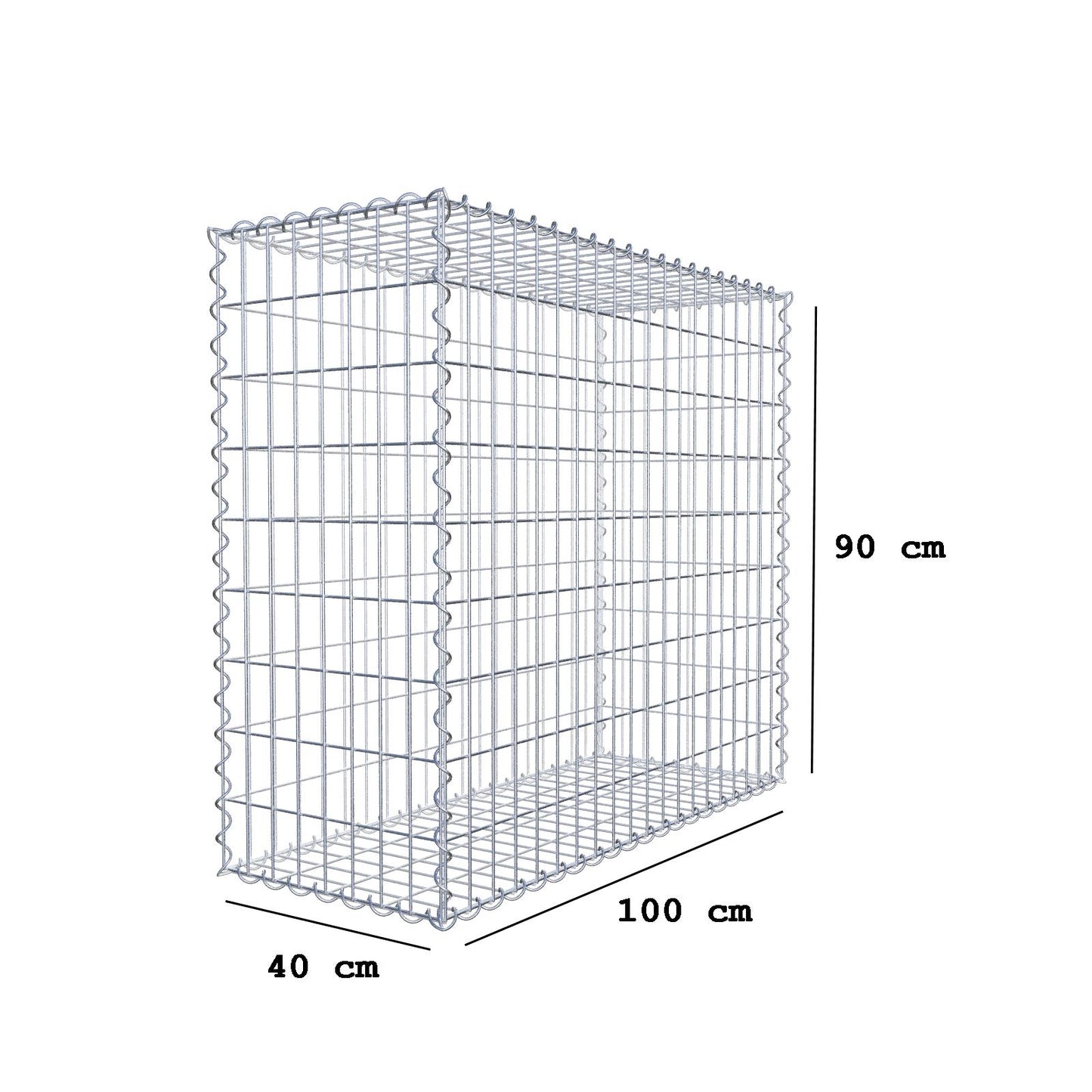 Gabion 100 cm x 90 cm x 40 cm (L x H x D), maskestørrelse 5 cm x 10 cm, spiral
