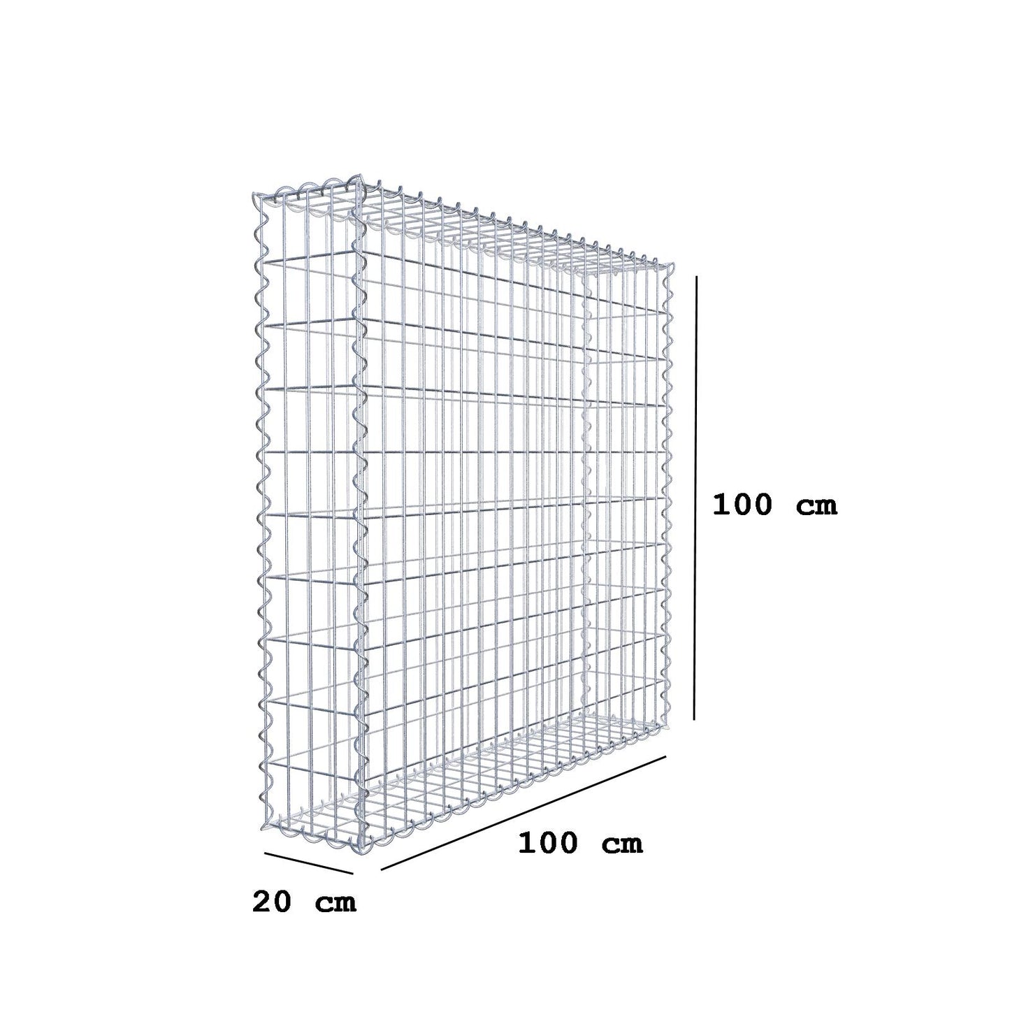 Gabion 100 cm x 100 cm x 20 cm (L x H x D), maskstorlek 5 cm x 10 cm, spiral