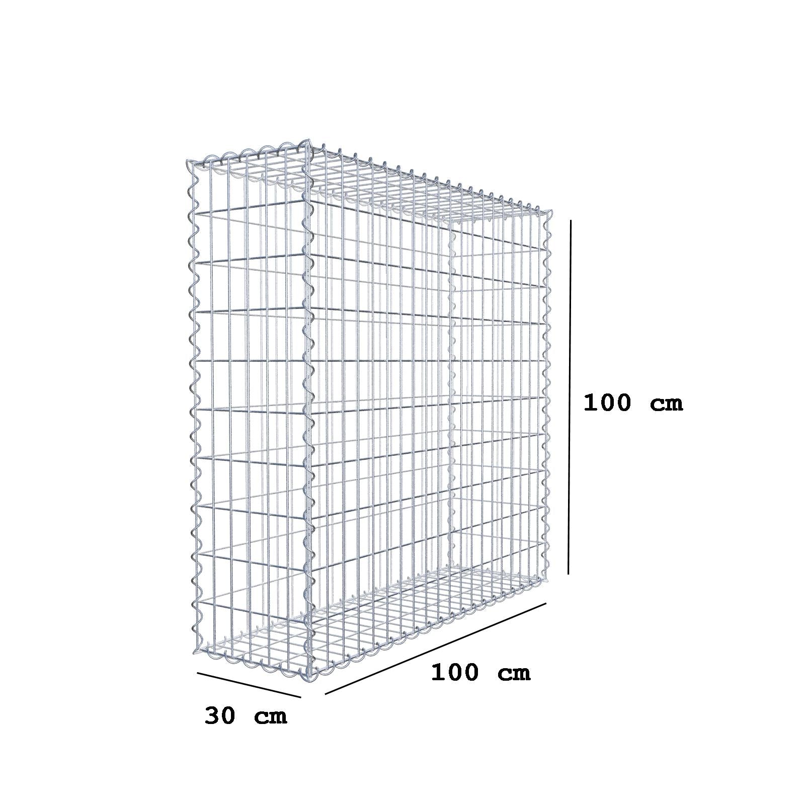 Gabion 100 cm x 100 cm x 30 cm (L x H x P), mailles 5 cm x 10 cm, spirale