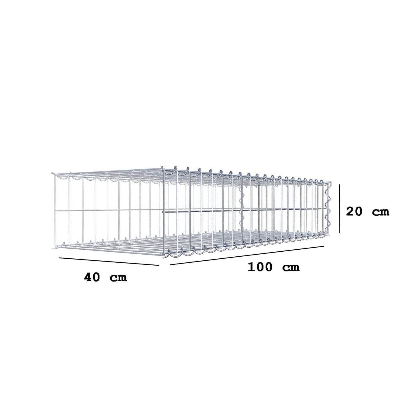 Gabião tipo 2 100 cm x 20 cm x 40 cm (C x A x P), malhagem 5 cm x 10 cm, espiral