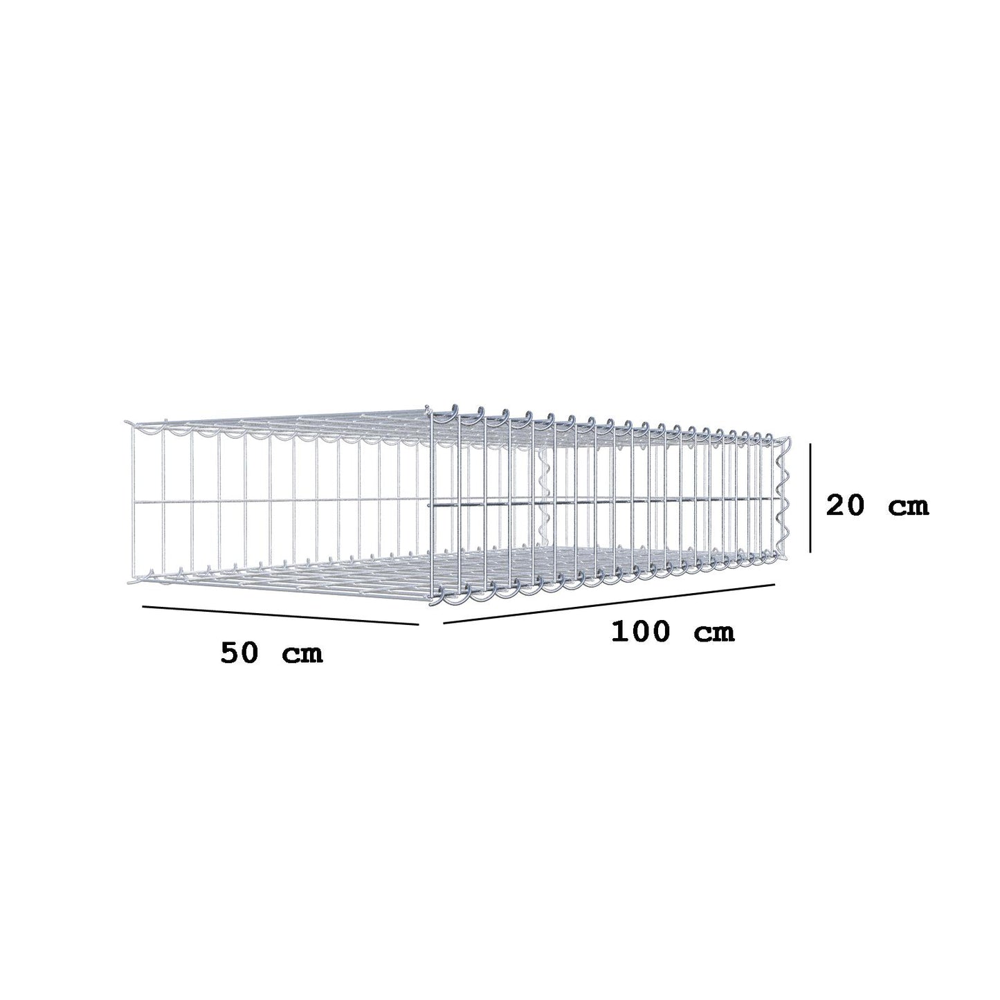 Gabião tipo 2 100 cm x 20 cm x 50 cm (C x A x P), malhagem 5 cm x 10 cm, espiral