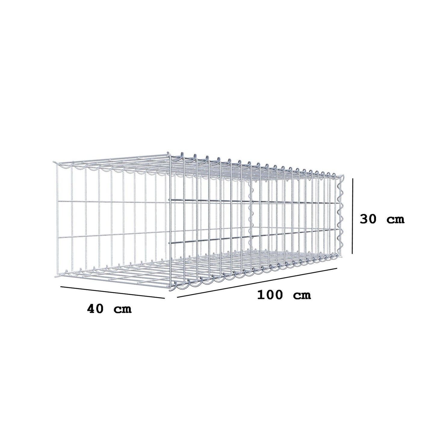 Gabião tipo 2 100 cm x 30 cm x 40 cm (C x A x P), malhagem 5 cm x 10 cm, espiral