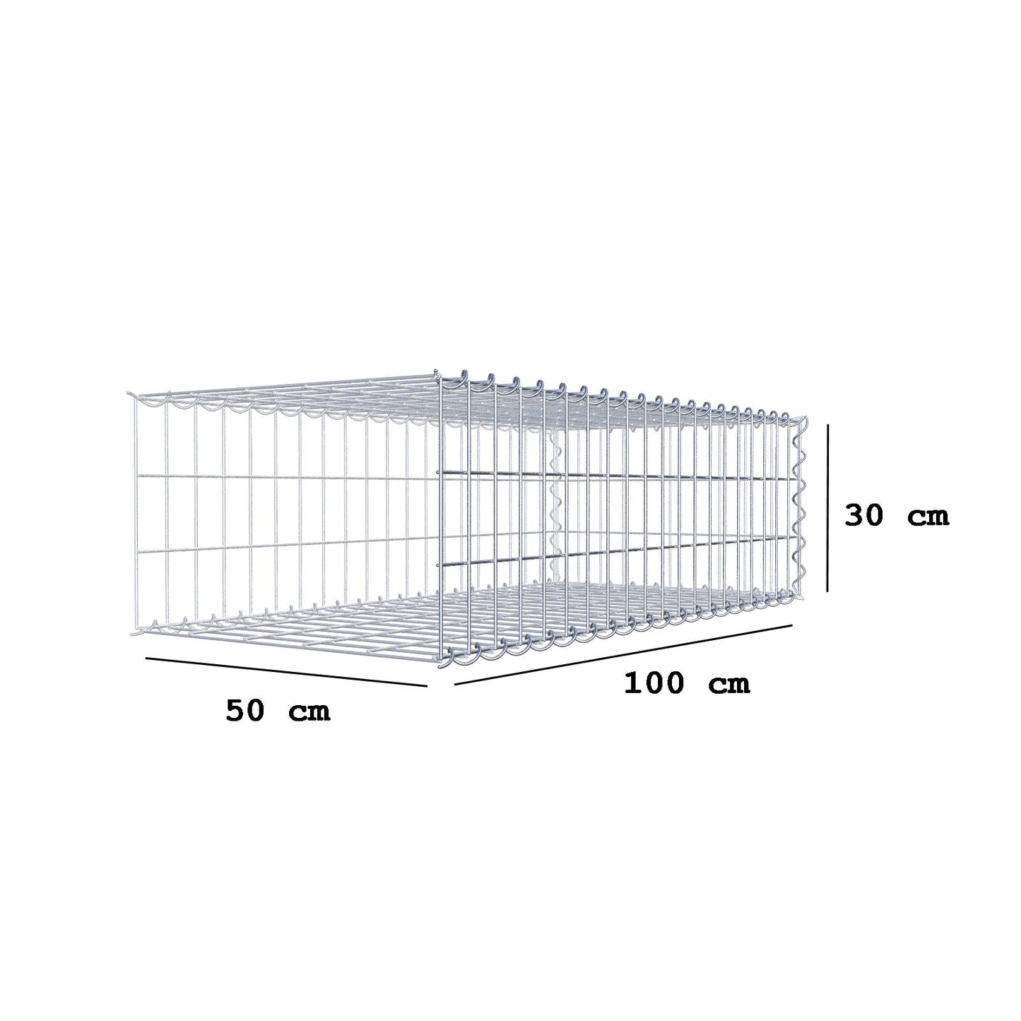 Gabião tipo 2 100 cm x 30 cm x 50 cm (C x A x P), malhagem 5 cm x 10 cm, espiral