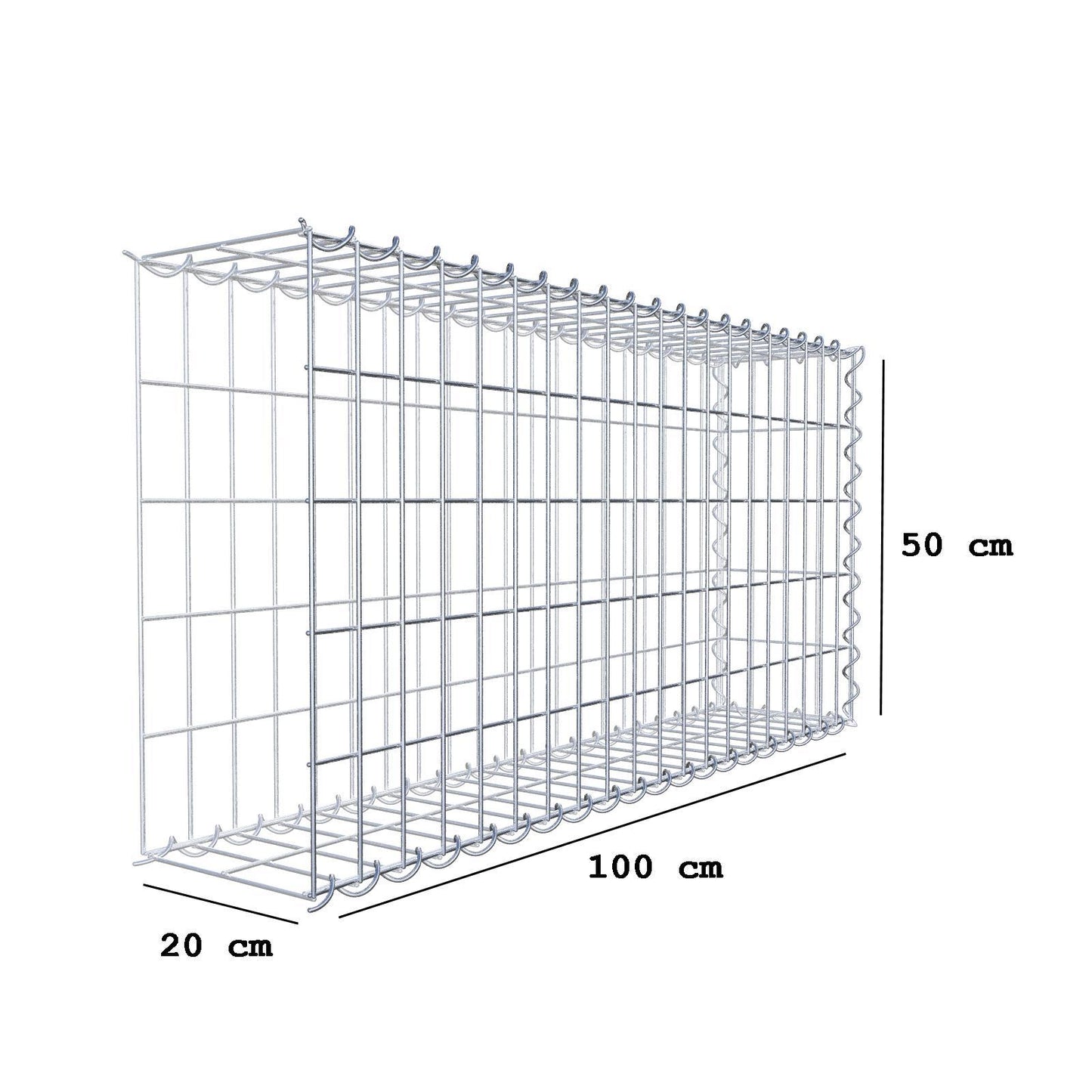 Gabião tipo 2 100 cm x 50 cm x 20 cm (C x A x P), malhagem 5 cm x 10 cm, espiral