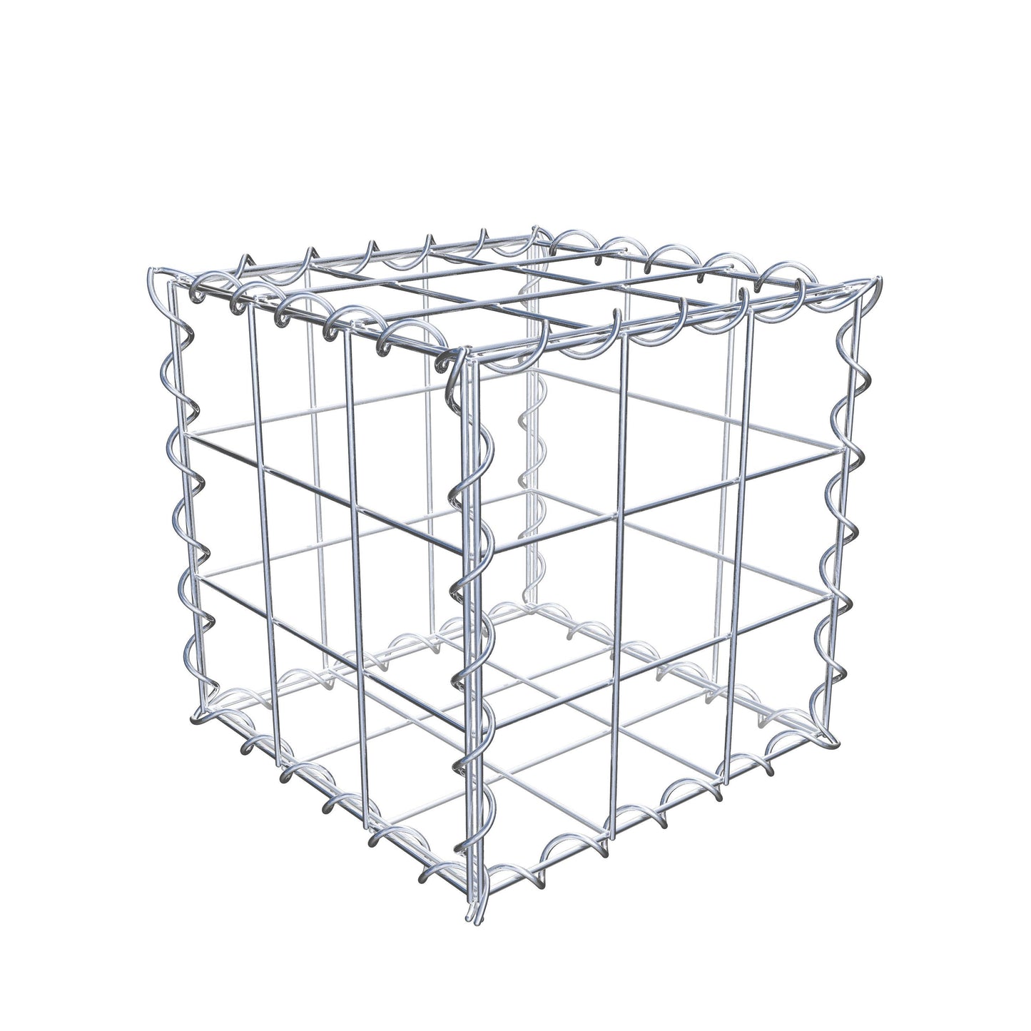 Schanskorf 30 cm x 30 cm x 30 cm (L x H x D), maaswijdte 10 cm x 10 cm, spiraalvormig