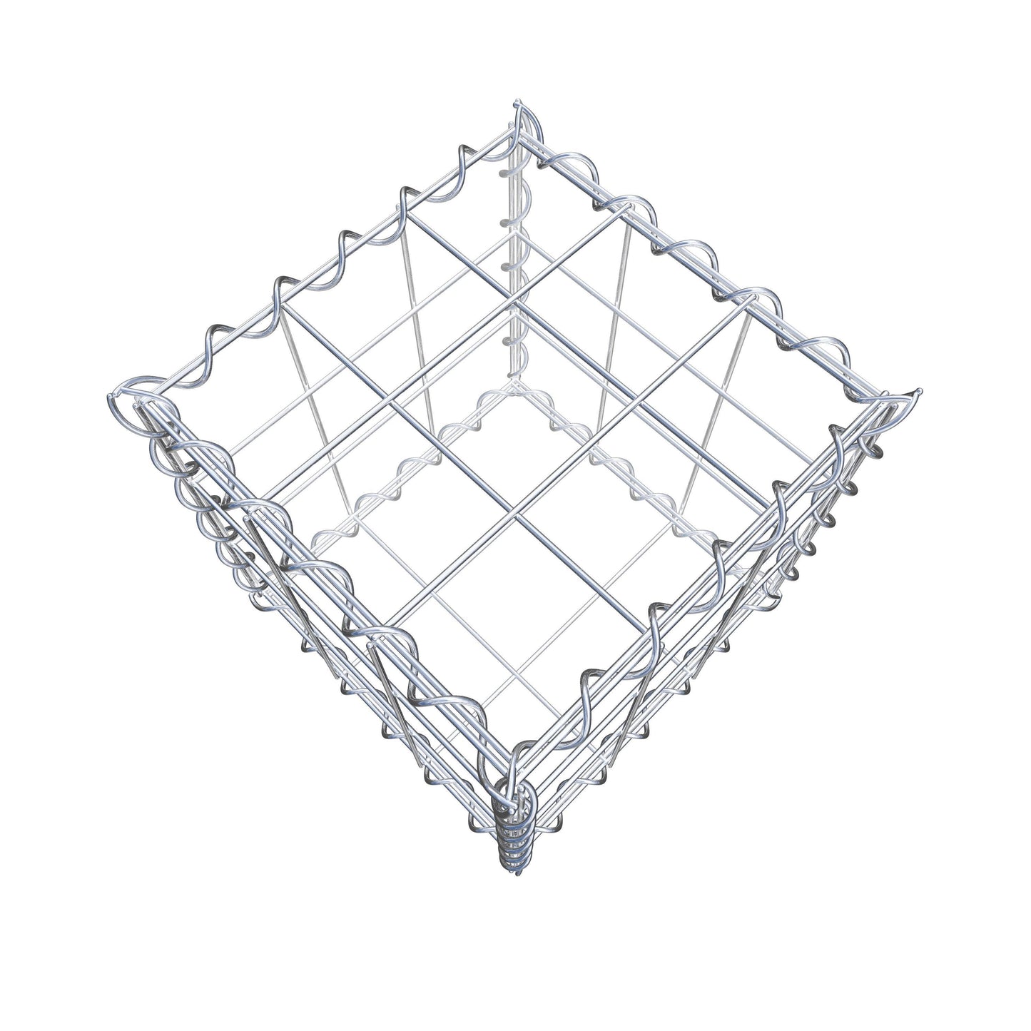 Schanskorf 30 cm x 30 cm x 30 cm (L x H x D), maaswijdte 10 cm x 10 cm, spiraalvormig
